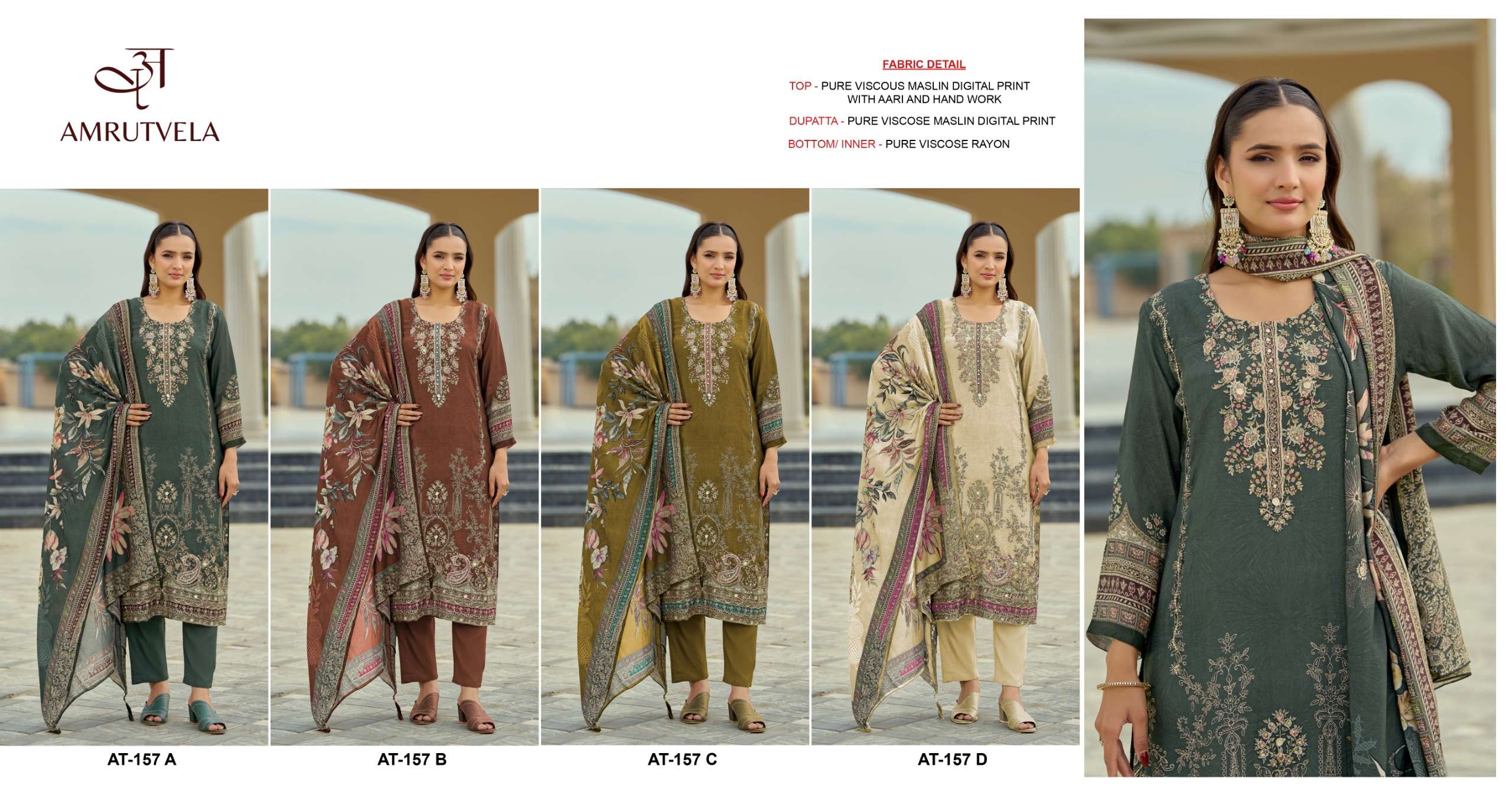 AMRUTVELA AT 157 VISCOSE DIGITAL PRINT WITH DESIGNER WORK SUITA