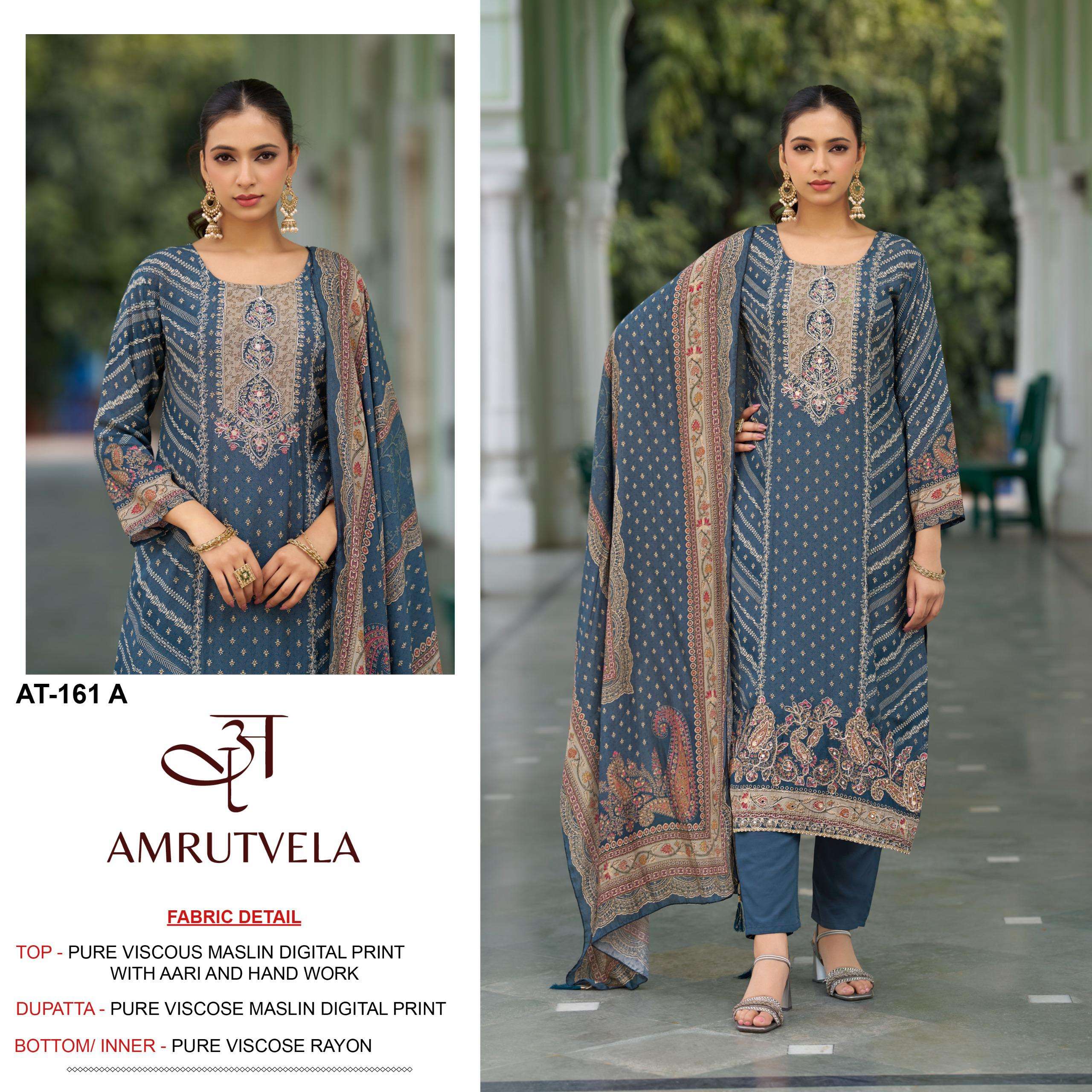 AMRUTVELA AT 161 VISCOSE MUSLIN DIGITAL PRINT WITH HAND WORK DESIGNER SUIT