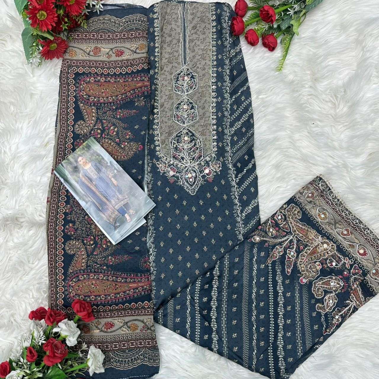 AMRUTVELA AT 161 VISCOSE MUSLIN DIGITAL PRINT WITH HAND WORK DESIGNER SUIT