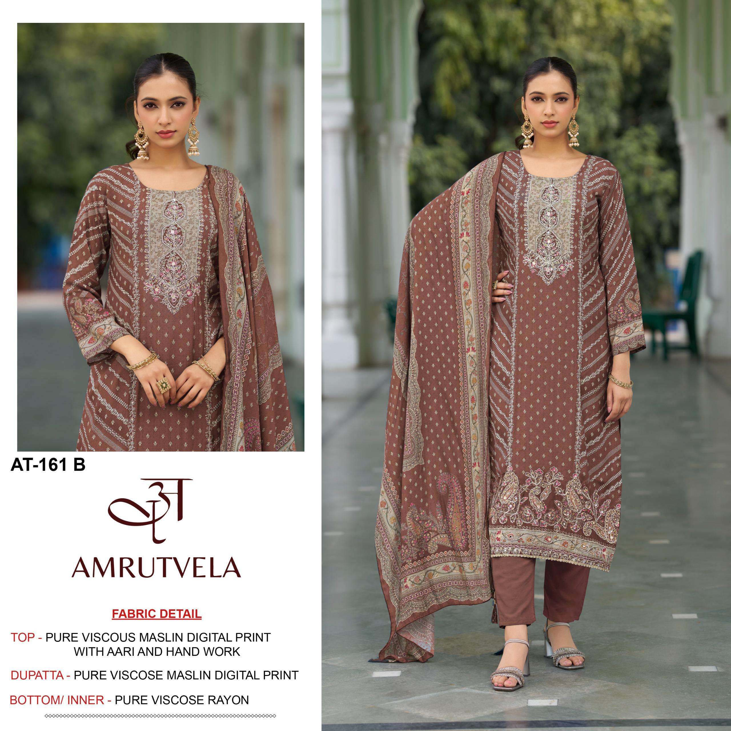 AMRUTVELA AT 161 VISCOSE MUSLIN DIGITAL PRINT WITH HAND WORK DESIGNER SUIT