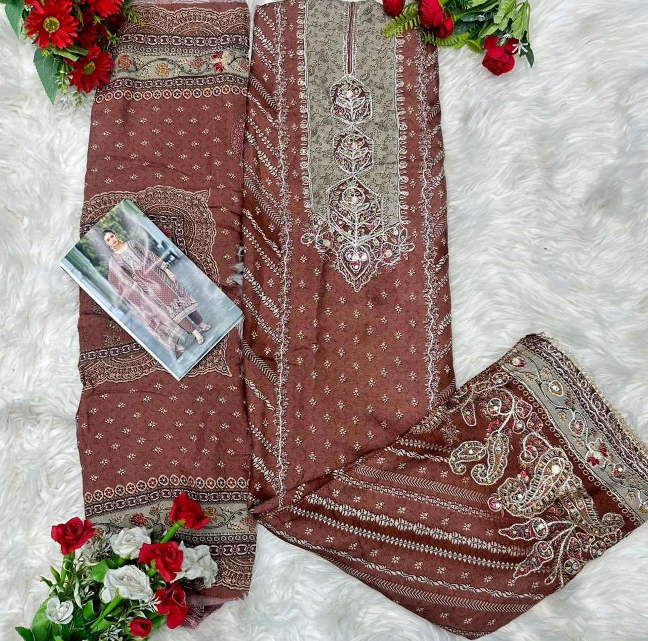 AMRUTVELA AT 161 VISCOSE MUSLIN DIGITAL PRINT WITH HAND WORK DESIGNER SUIT