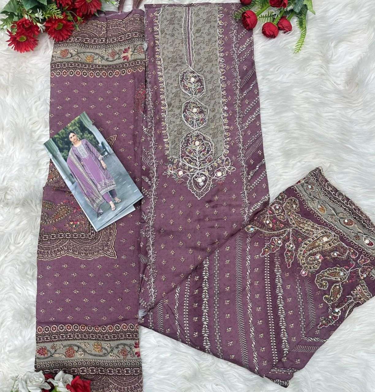 AMRUTVELA AT 161 VISCOSE MUSLIN DIGITAL PRINT WITH HAND WORK DESIGNER SUIT