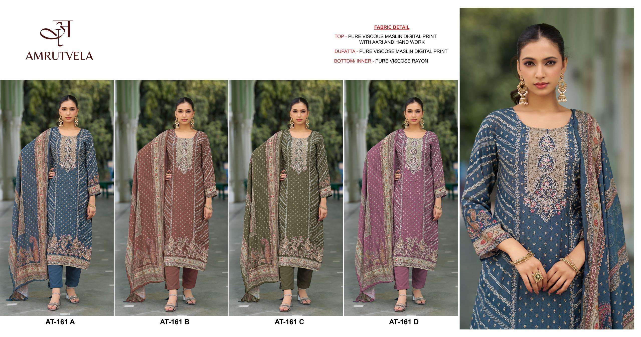 AMRUTVELA AT 161 VISCOSE MUSLIN DIGITAL PRINT WITH HAND WORK DESIGNER SUIT