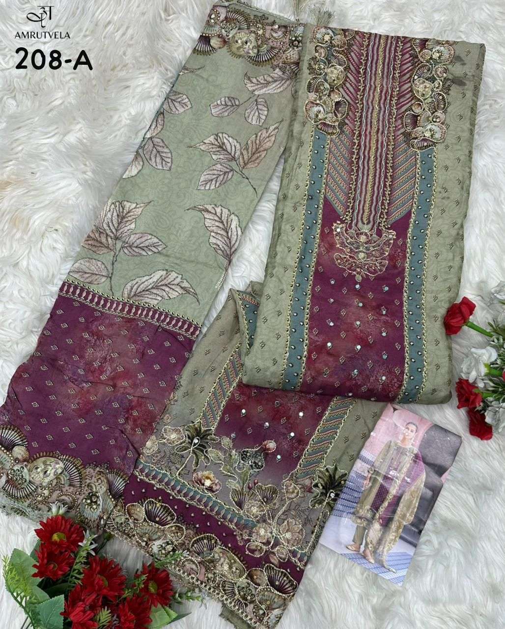 AMRUTVELA AT 208 VISCOSE DIGITAL PRINT WITH HAND WORK DESIGNER SUIT