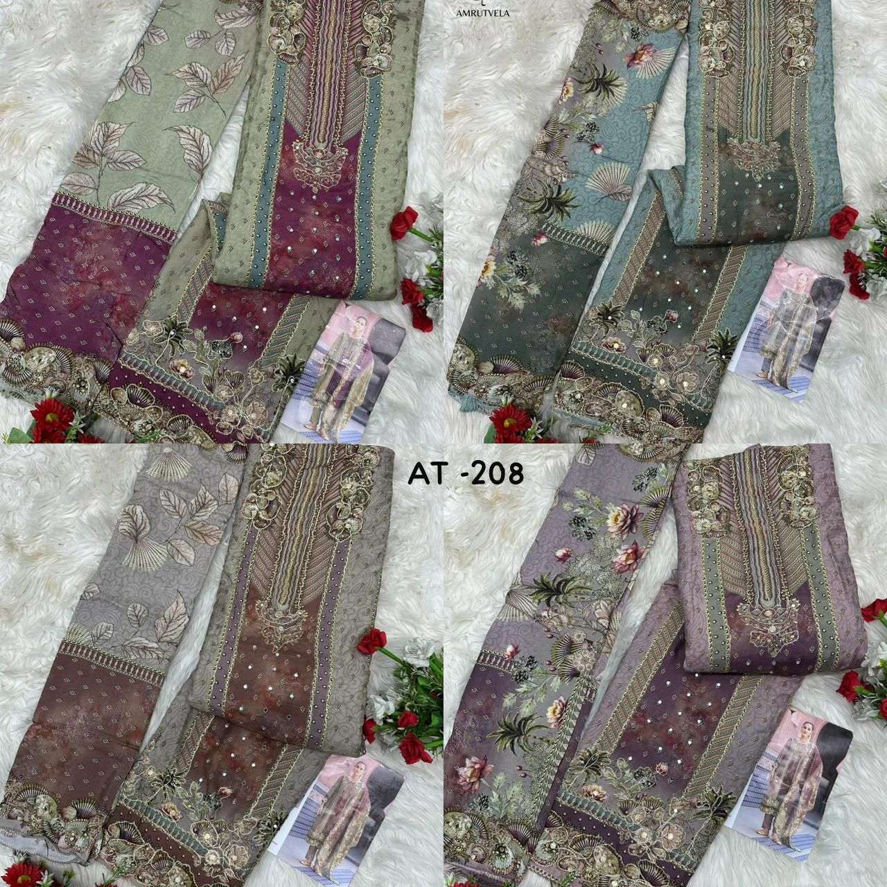 AMRUTVELA AT 208 VISCOSE DIGITAL PRINT WITH HAND WORK DESIGNER SUIT