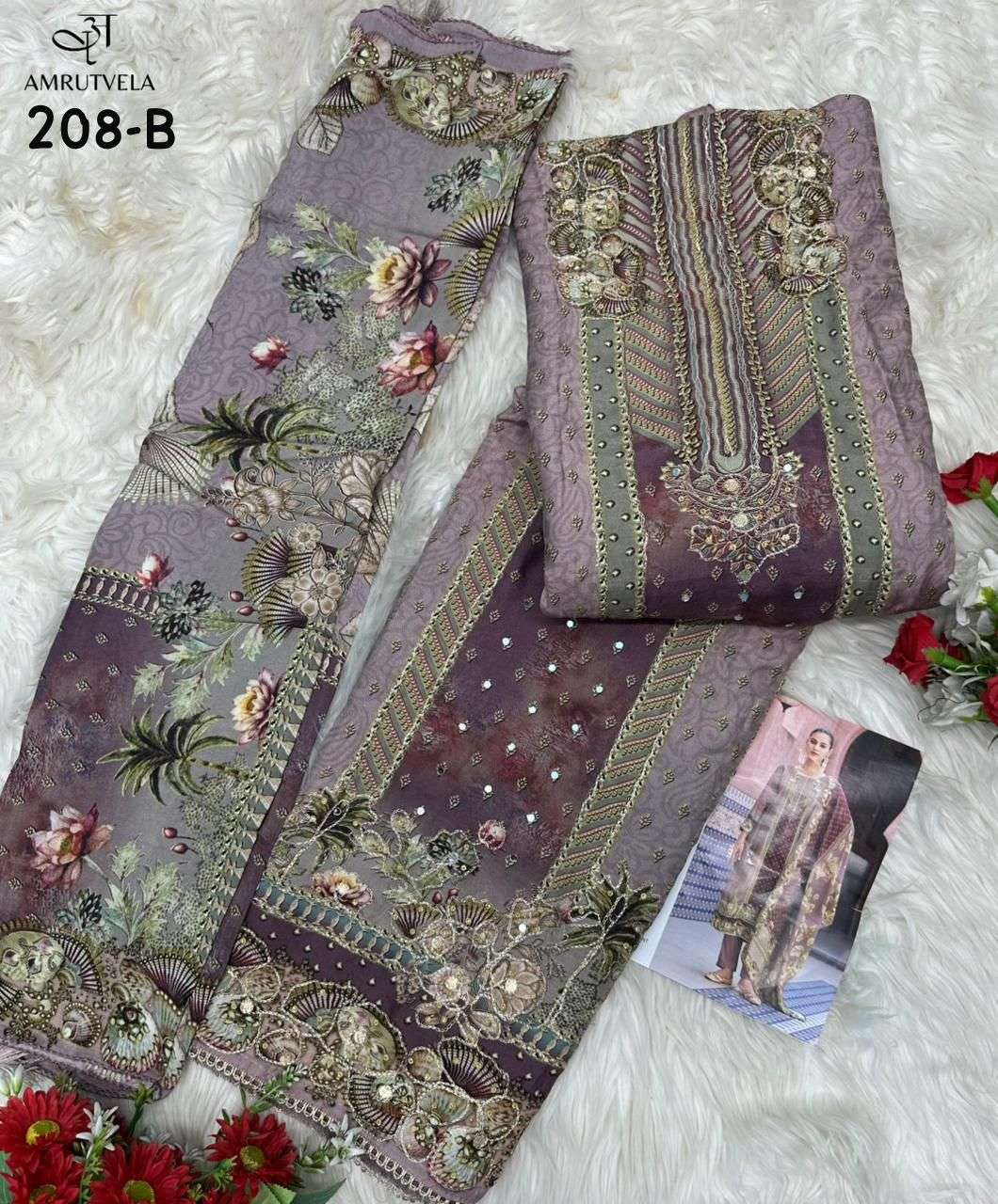 AMRUTVELA AT 208 VISCOSE DIGITAL PRINT WITH HAND WORK DESIGNER SUIT