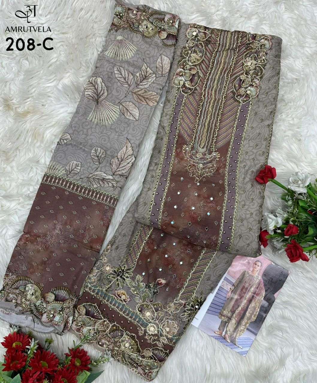 AMRUTVELA AT 208 VISCOSE DIGITAL PRINT WITH HAND WORK DESIGNER SUIT
