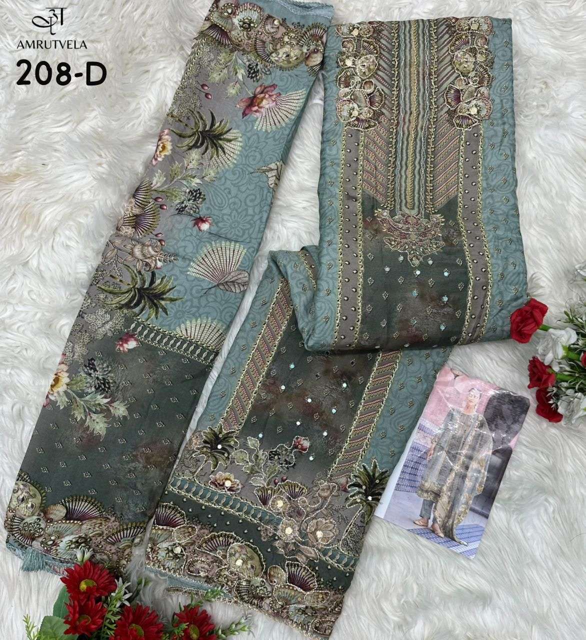 AMRUTVELA AT 208 VISCOSE DIGITAL PRINT WITH HAND WORK DESIGNER SUIT