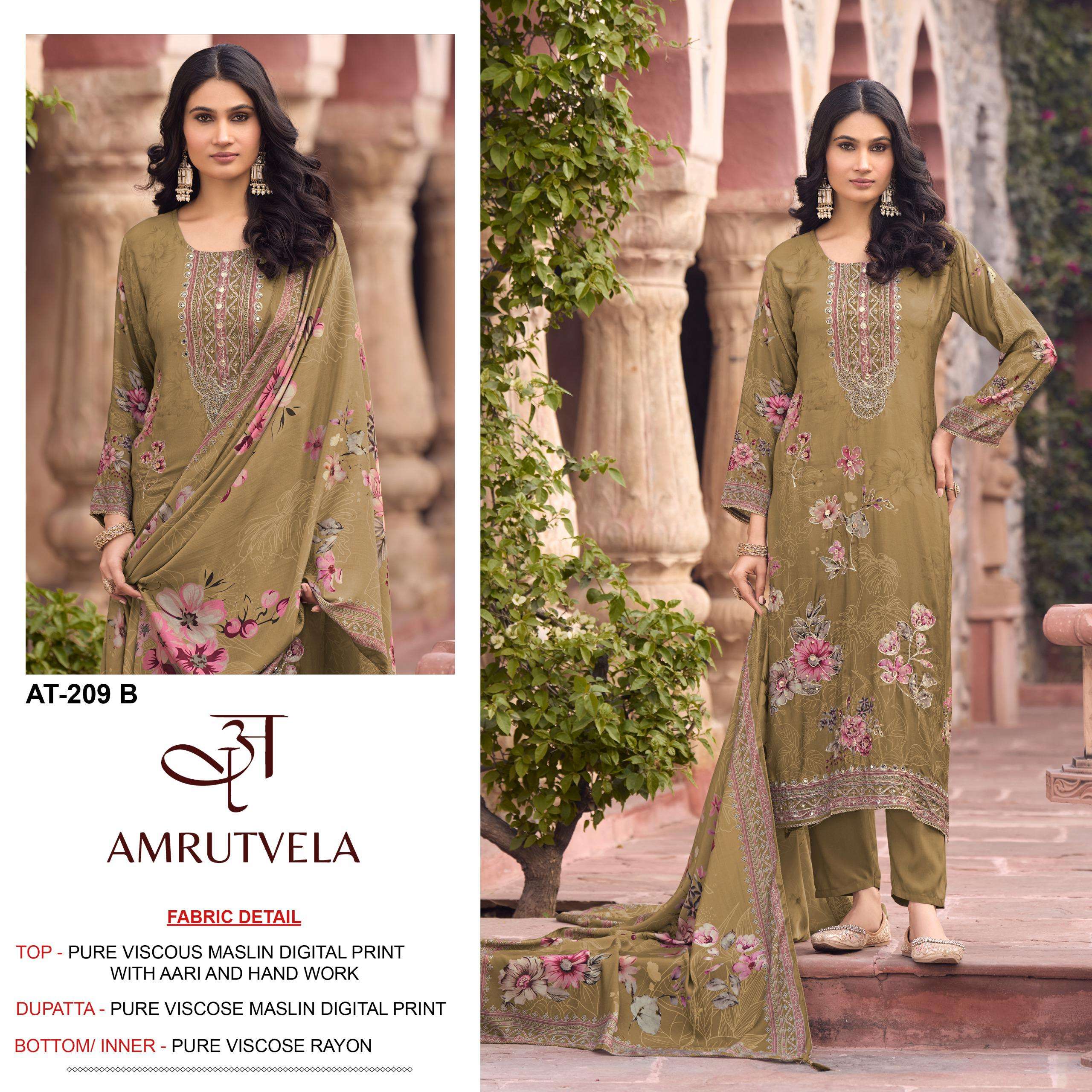 AMRUTVELA AT 209 VISCOSE DIGITAL PRINT WITH HAND WORK DESIGNER SUIT