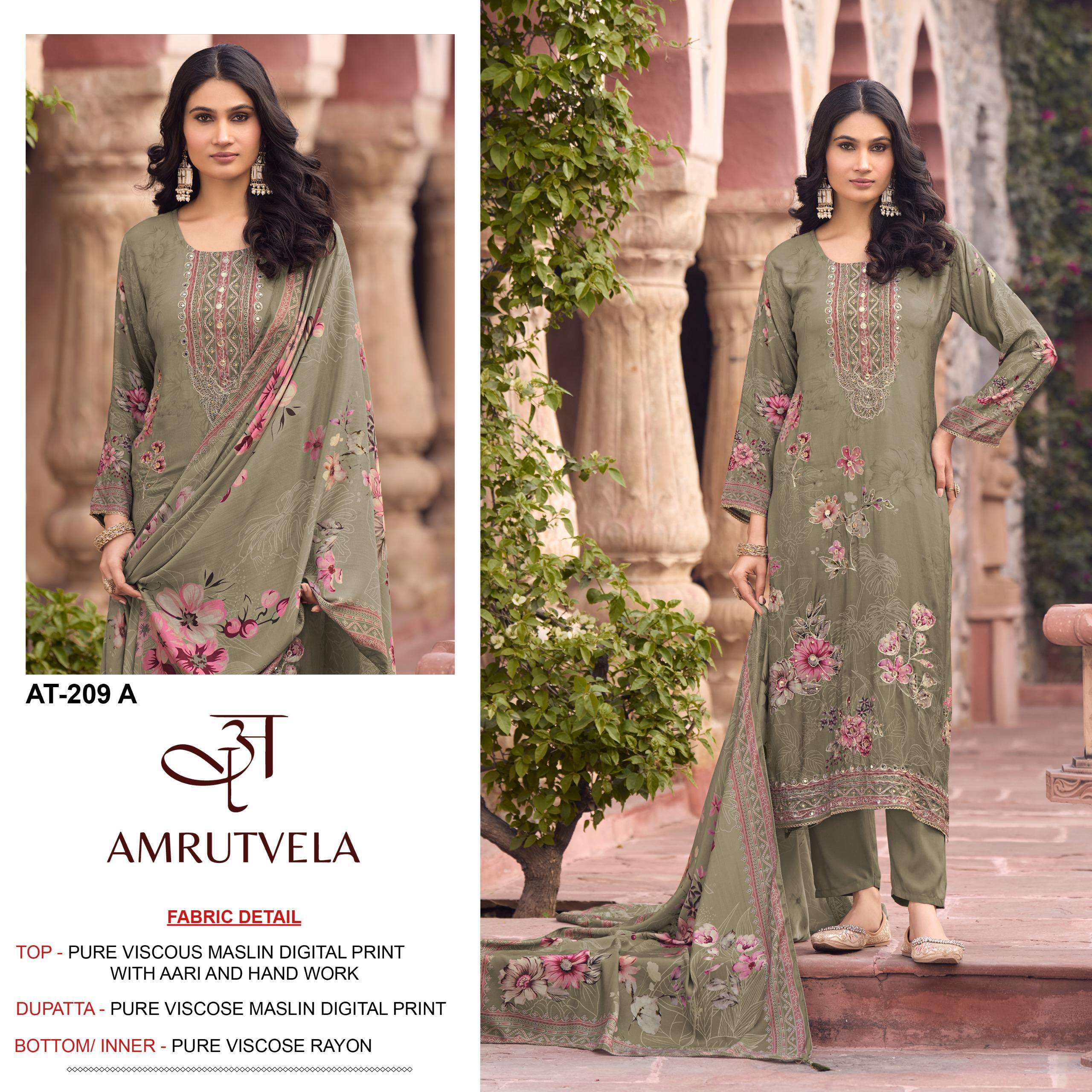 AMRUTVELA AT 209 VISCOSE DIGITAL PRINT WITH HAND WORK DESIGNER SUIT