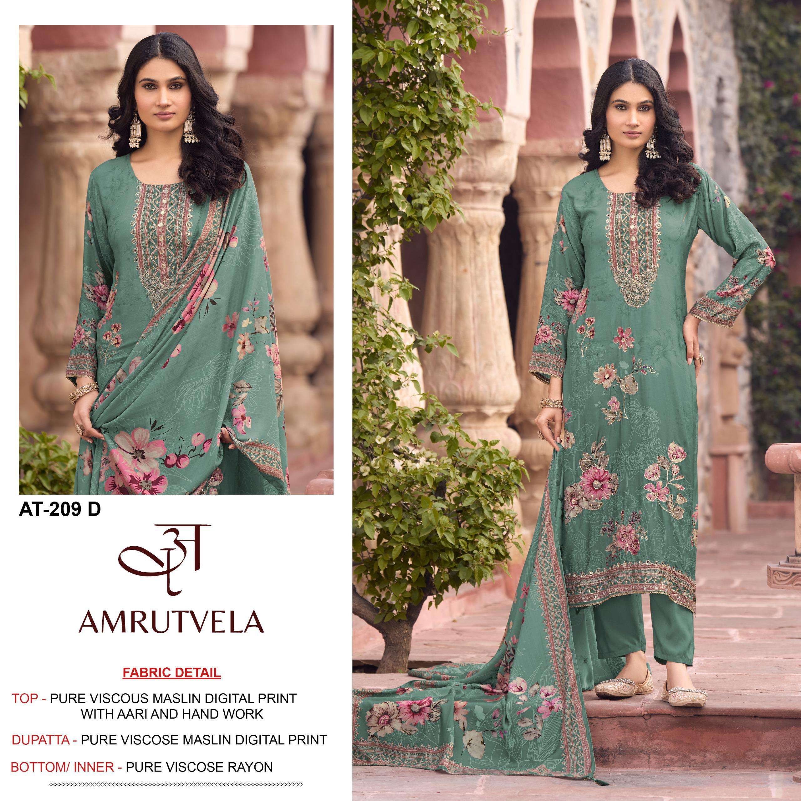 AMRUTVELA AT 209 VISCOSE DIGITAL PRINT WITH HAND WORK DESIGNER SUIT