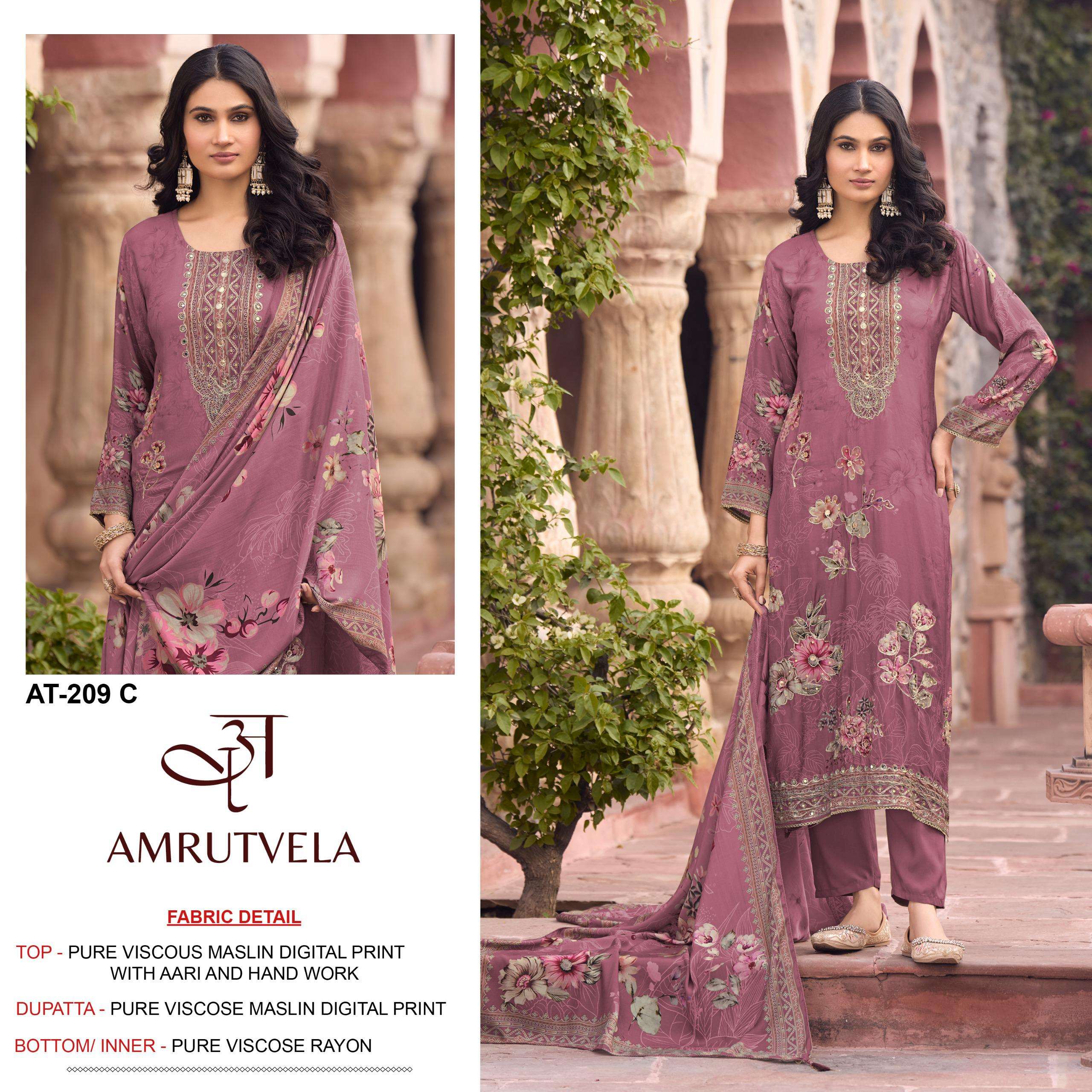 AMRUTVELA AT 209 VISCOSE DIGITAL PRINT WITH HAND WORK DESIGNER SUIT