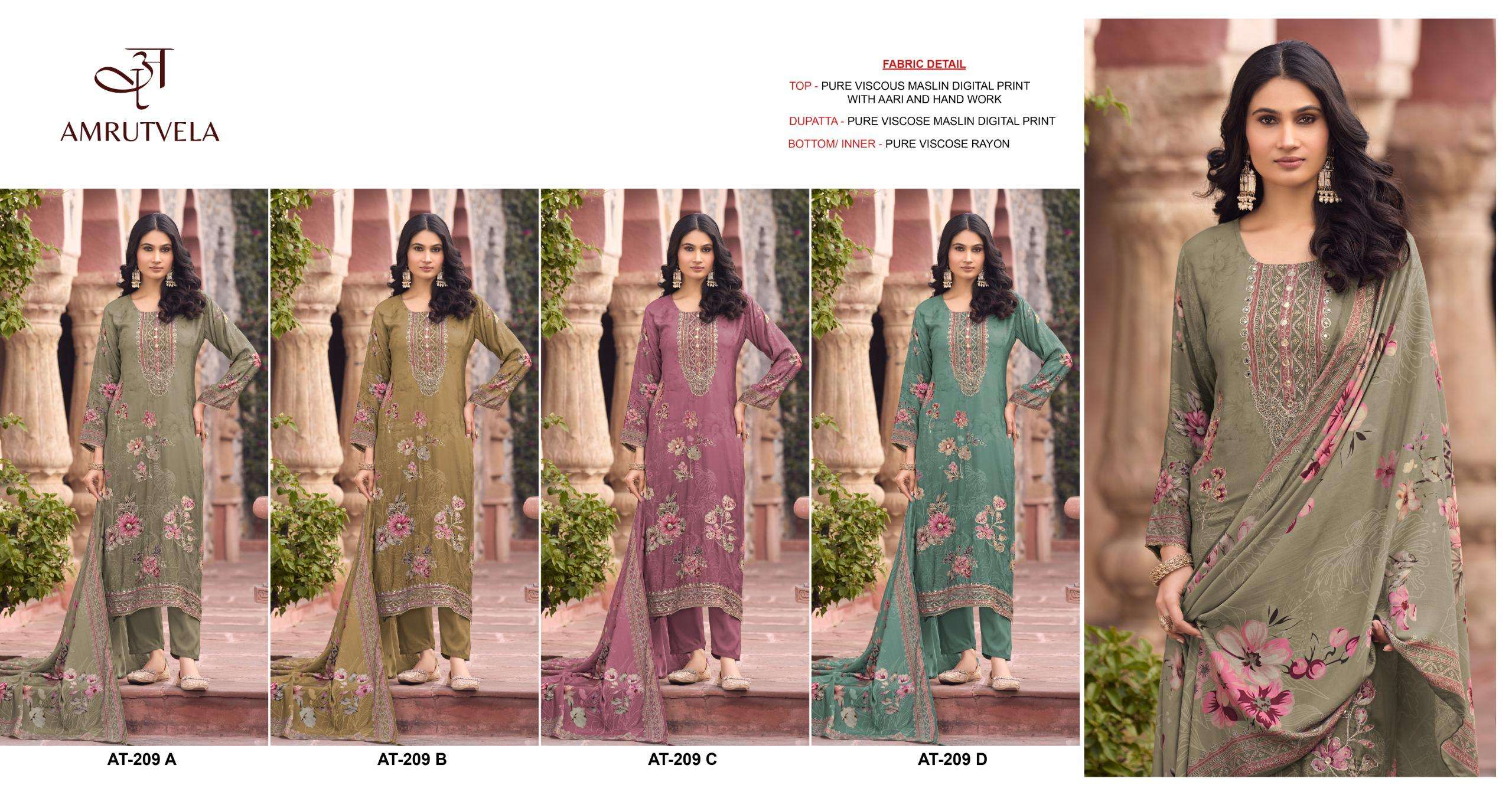 AMRUTVELA AT 209 VISCOSE DIGITAL PRINT WITH HAND WORK DESIGNER SUIT