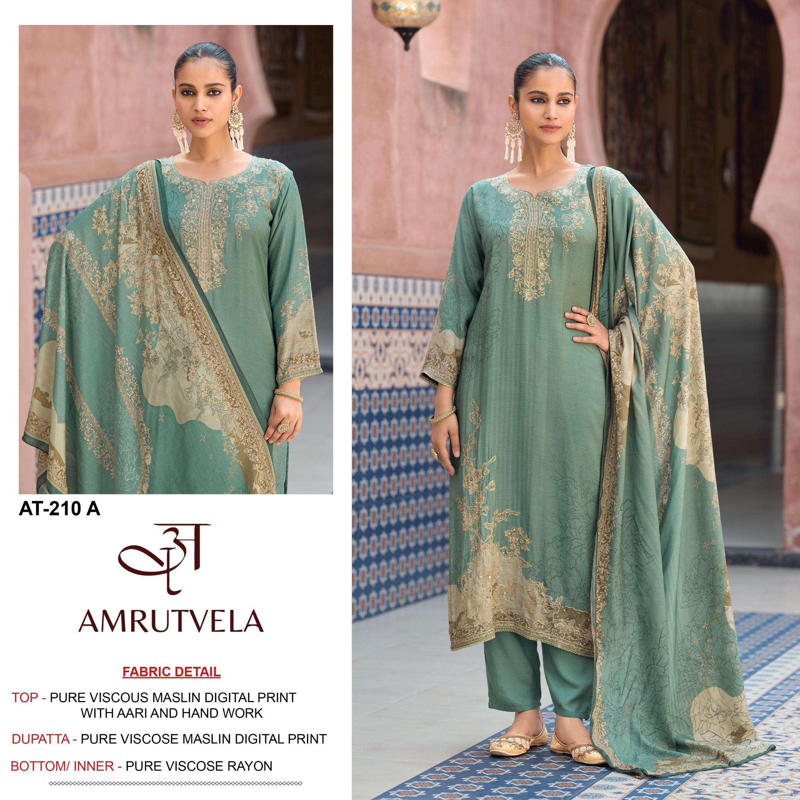 AMRUTVELA AT 210 VISCOSE DIGITAL PRINT WITH HAND WORK DESIGNER SUIT