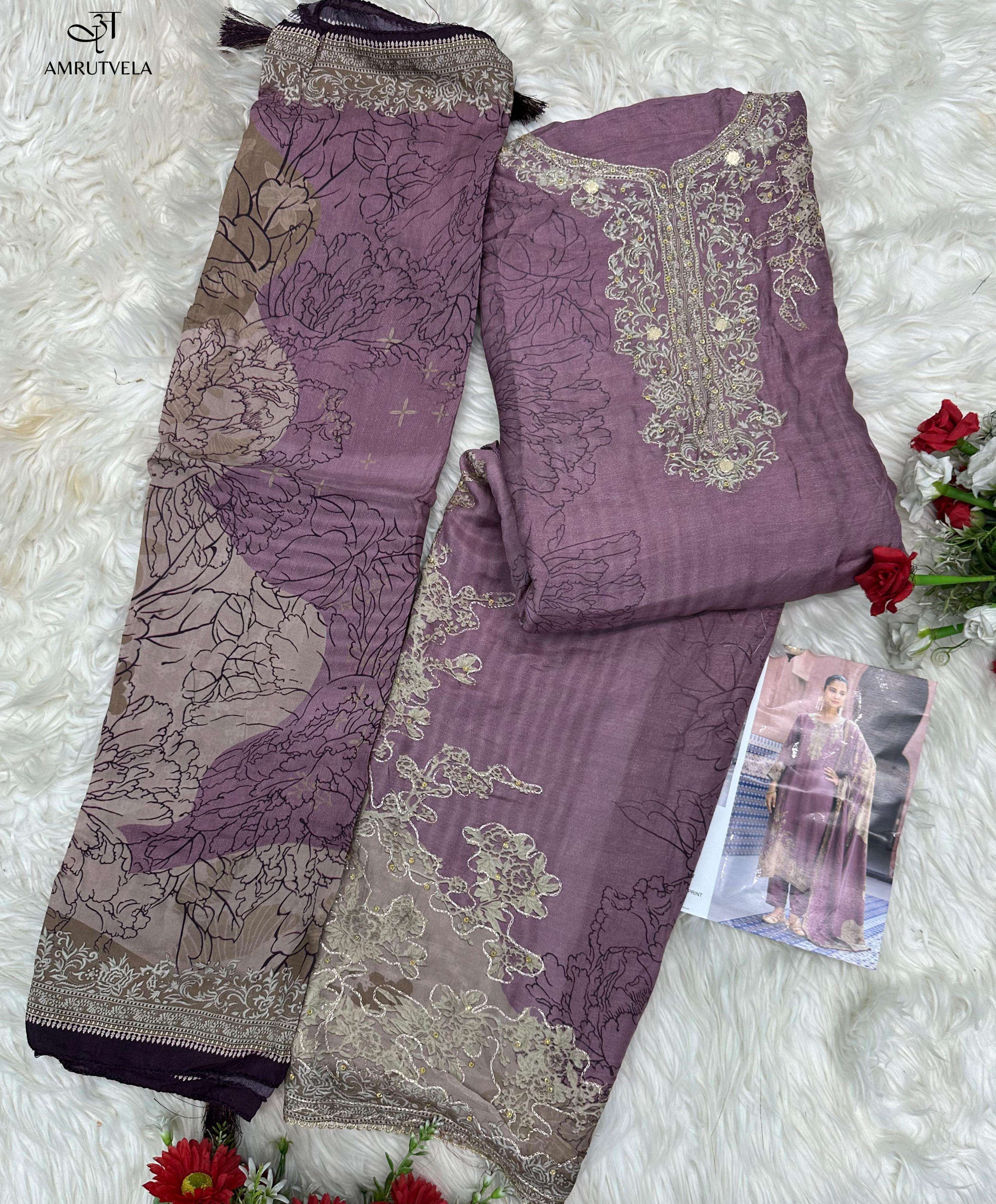 AMRUTVELA AT 210 VISCOSE DIGITAL PRINT WITH HAND WORK DESIGNER SUIT