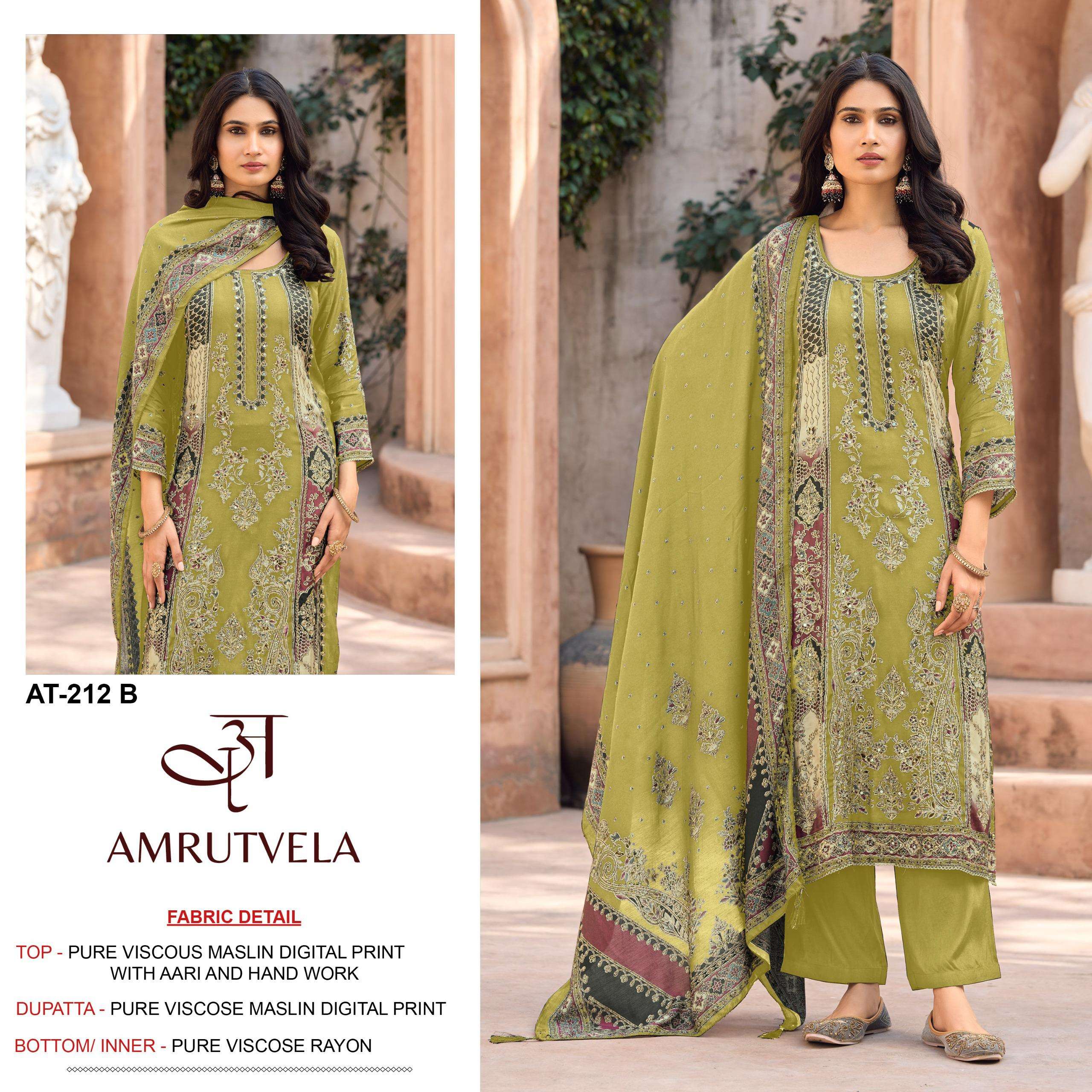 AMRUTVELA AT 212 VISCOSE DIGITAL PRINT WITH HAND WORK DESIGNER SUIT