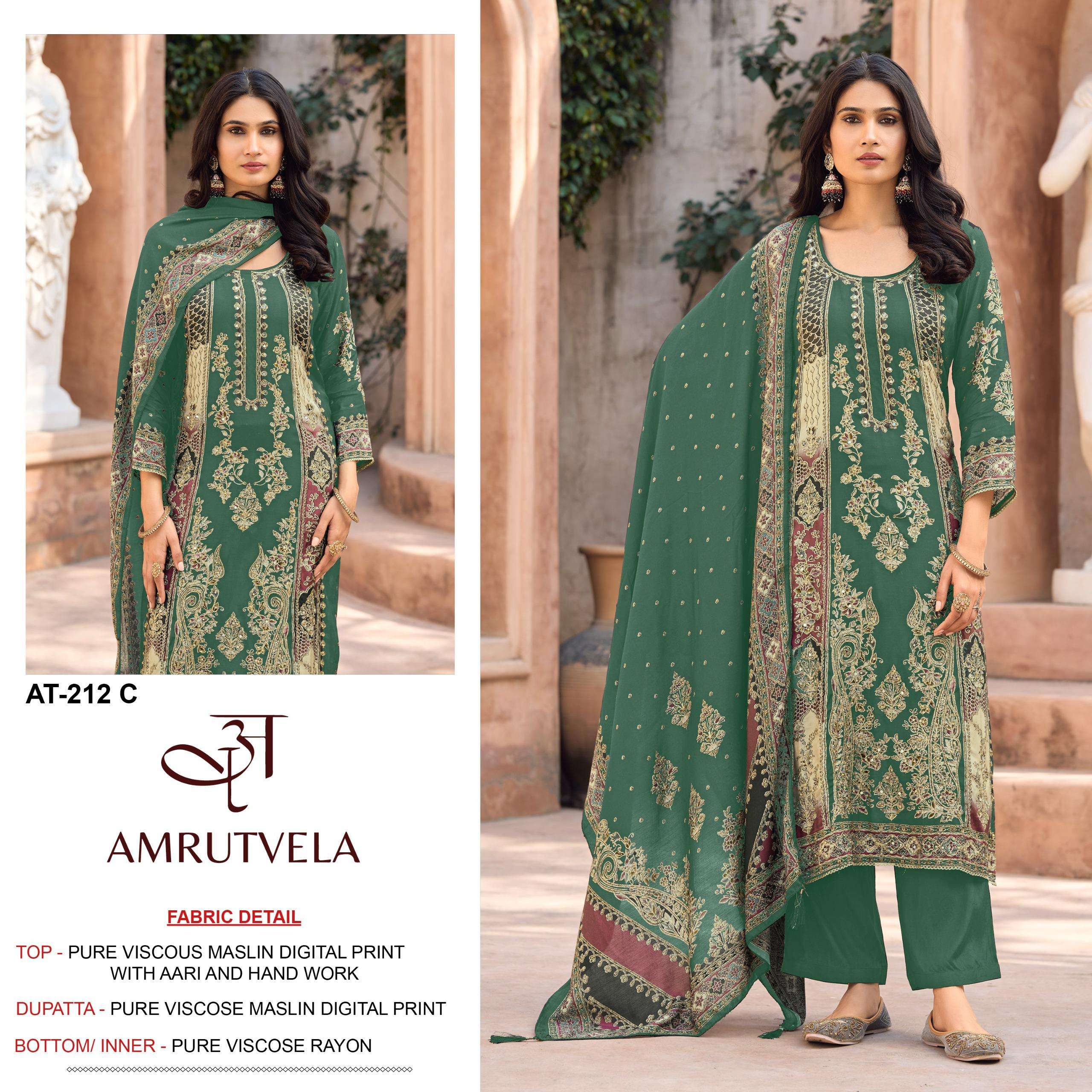 AMRUTVELA AT 212 VISCOSE DIGITAL PRINT WITH HAND WORK DESIGNER SUIT