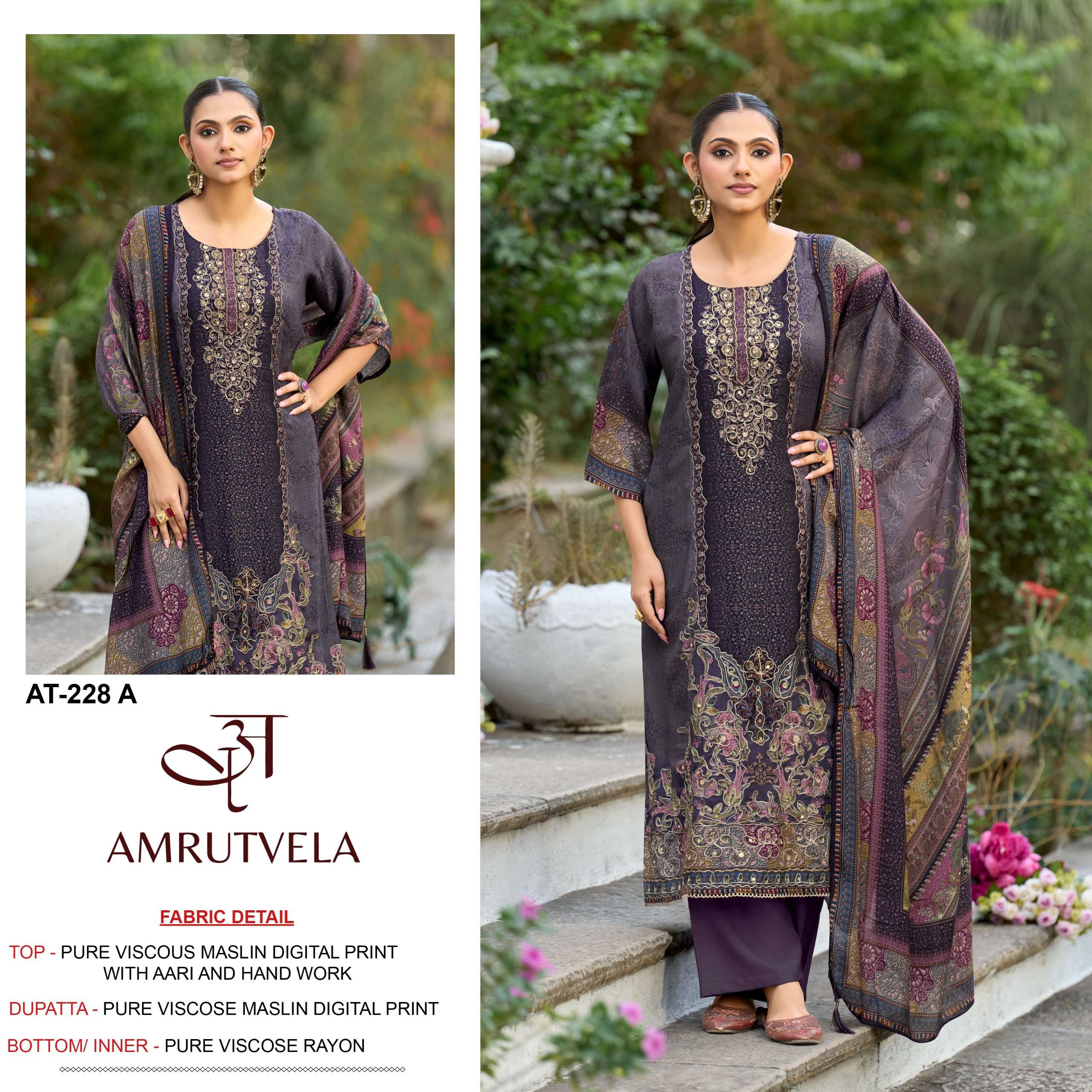 AMRUTVELA AT 228 VISCOSE DIGITAL PRINT WITH HAND WORK DESIGNER SUIT