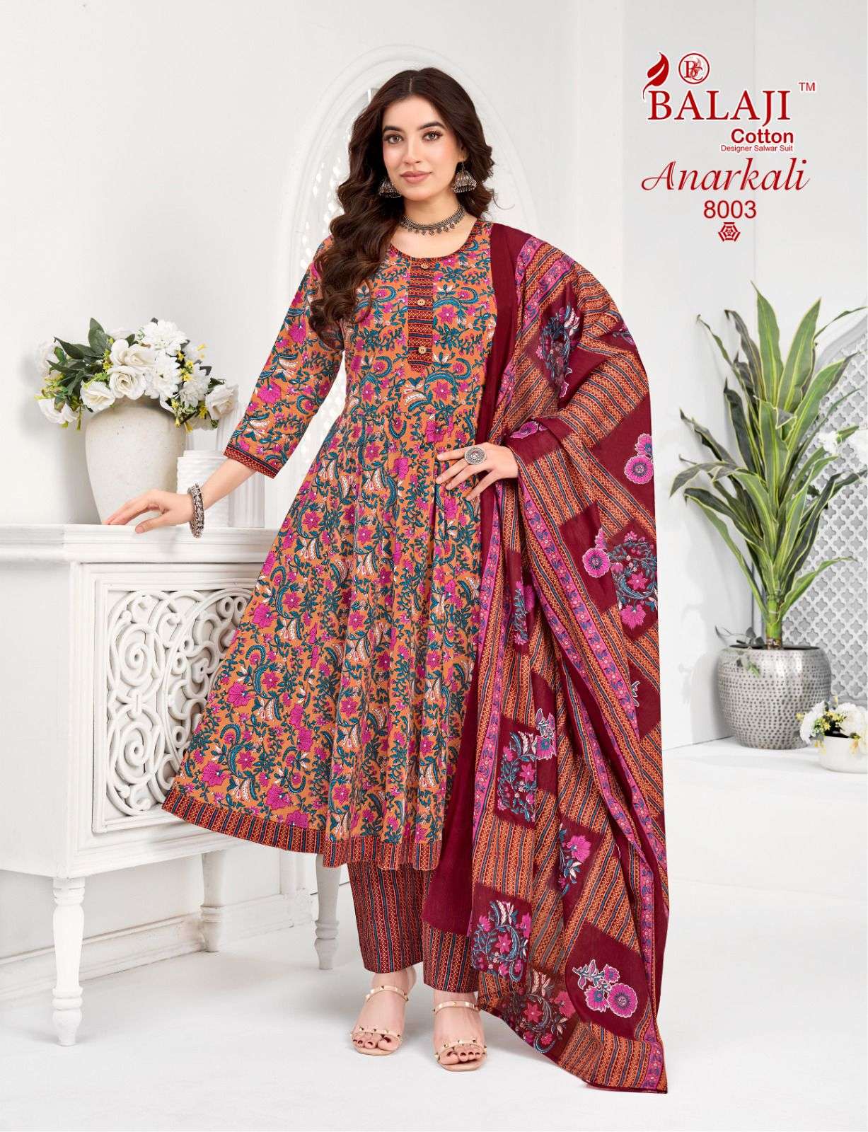  BALAJI COTTON ANARKALI VOL 8 COTTON PRINT LADIES 3PCS SET COLLECTION 
