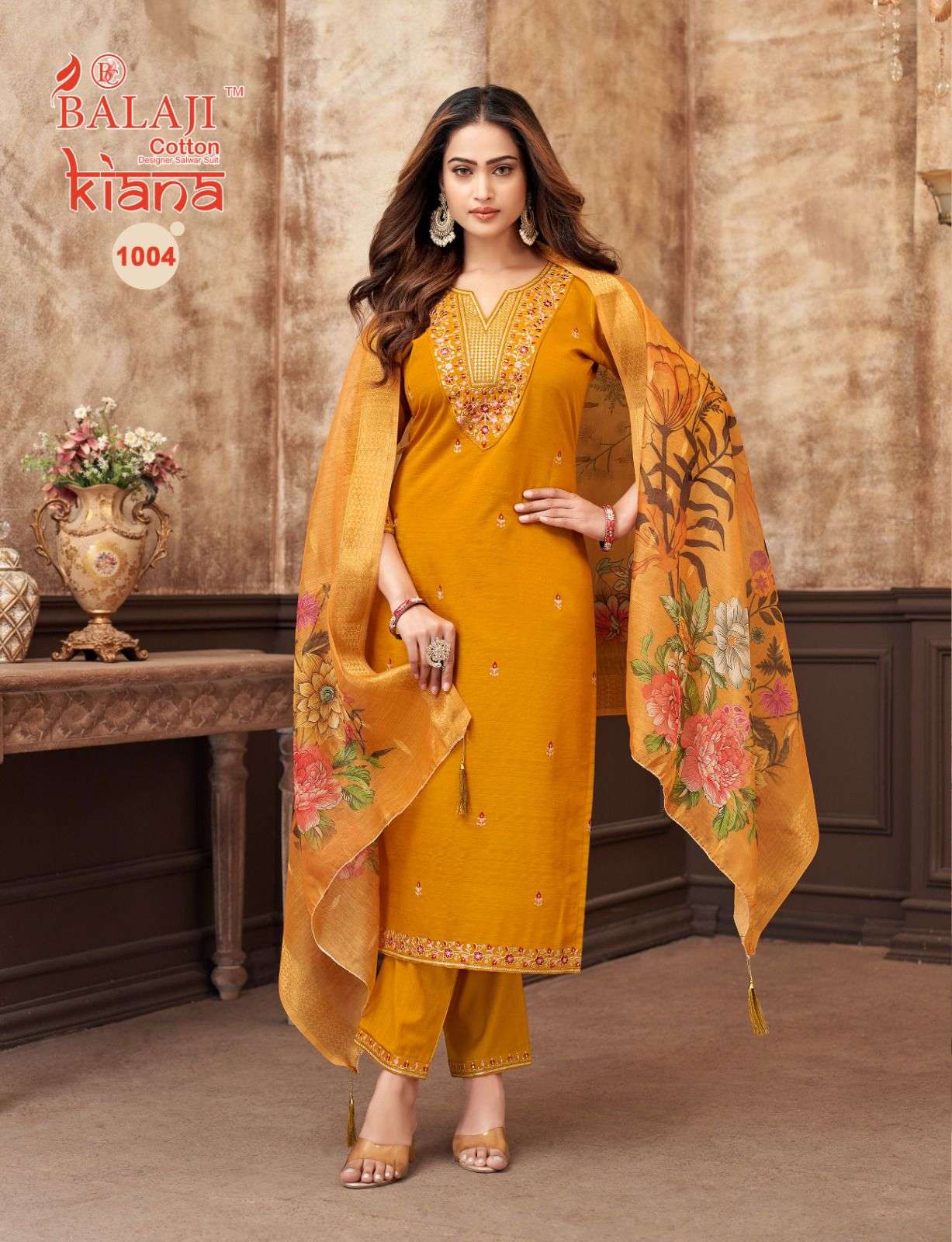 BALAJI COTTON KIANA SILK EMBROIDERY DESIGNER WORK LADIES 3PCS SET COLLECTION 