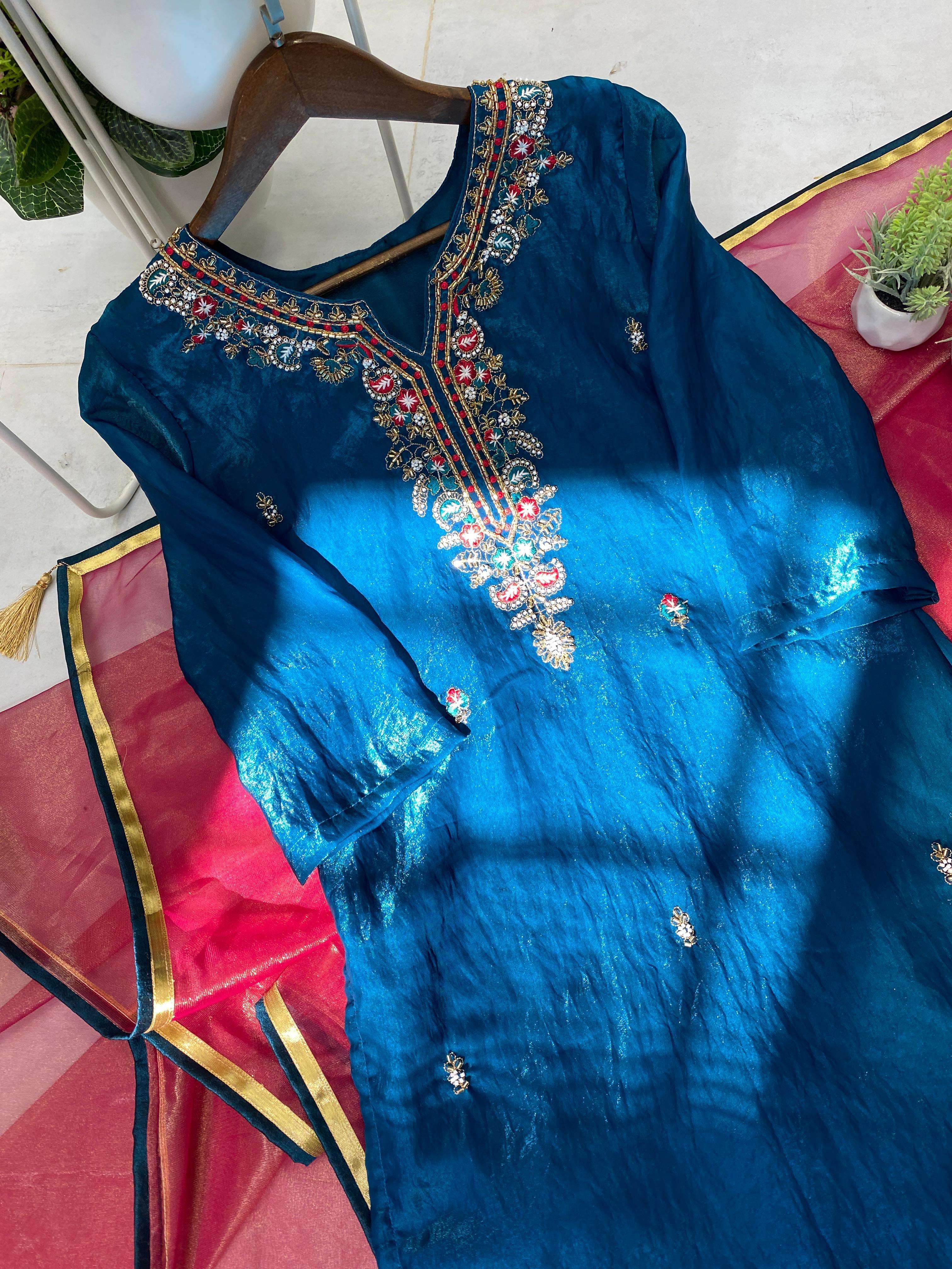BE 301 SILK FANCY HAND WORKS LADIES KURTI PANT WITH DUPATTA SET 