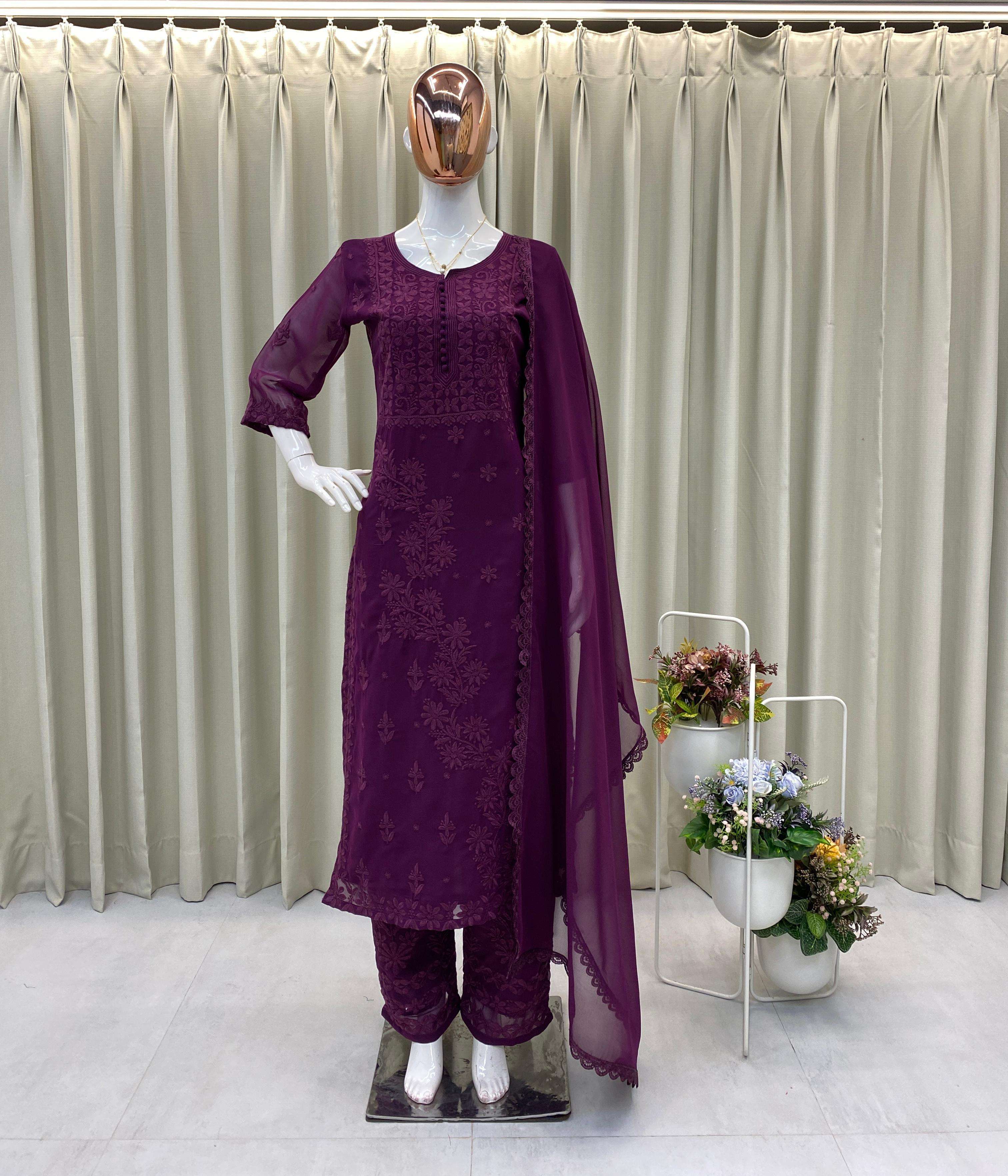 BE 354 CHIKANKARI GEORGETTE DESIGNER FANCY READY MADE LADIES SUIT