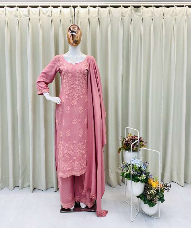 BE 368 FANCY LUCKNOWI WORKS LADIES  KURTI WITH PLAZZO AND DUPATTA SET 