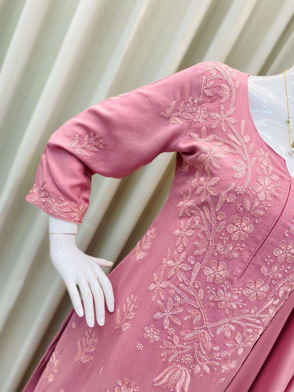 BE 368 FANCY LUCKNOWI WORKS LADIES  KURTI WITH PLAZZO AND DUPATTA SET 