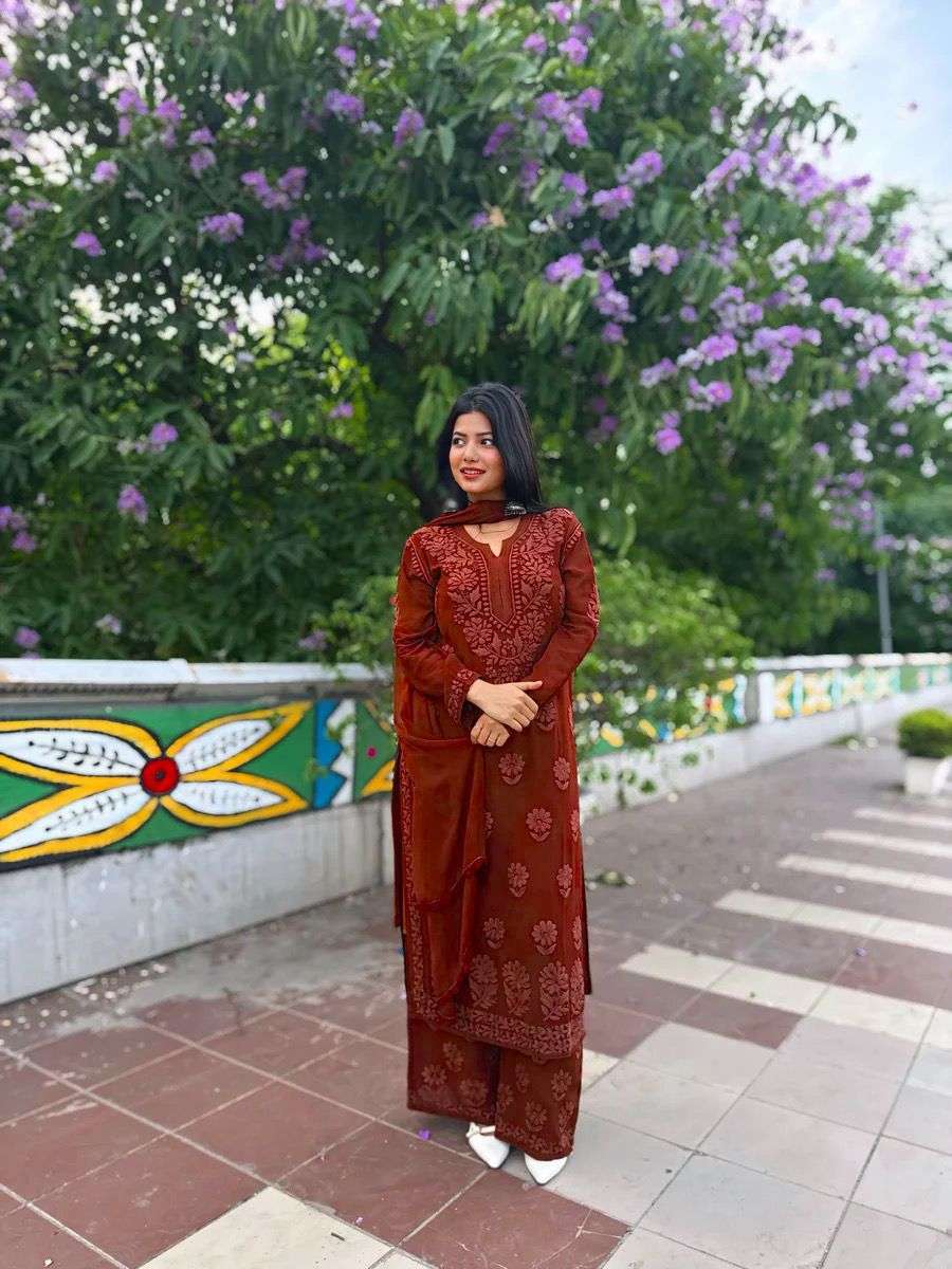 BE 394 GEORGETTE WITH PREETY LUCKNOWI STYLE DESIGNER WORK LADIES 3PCS SET 