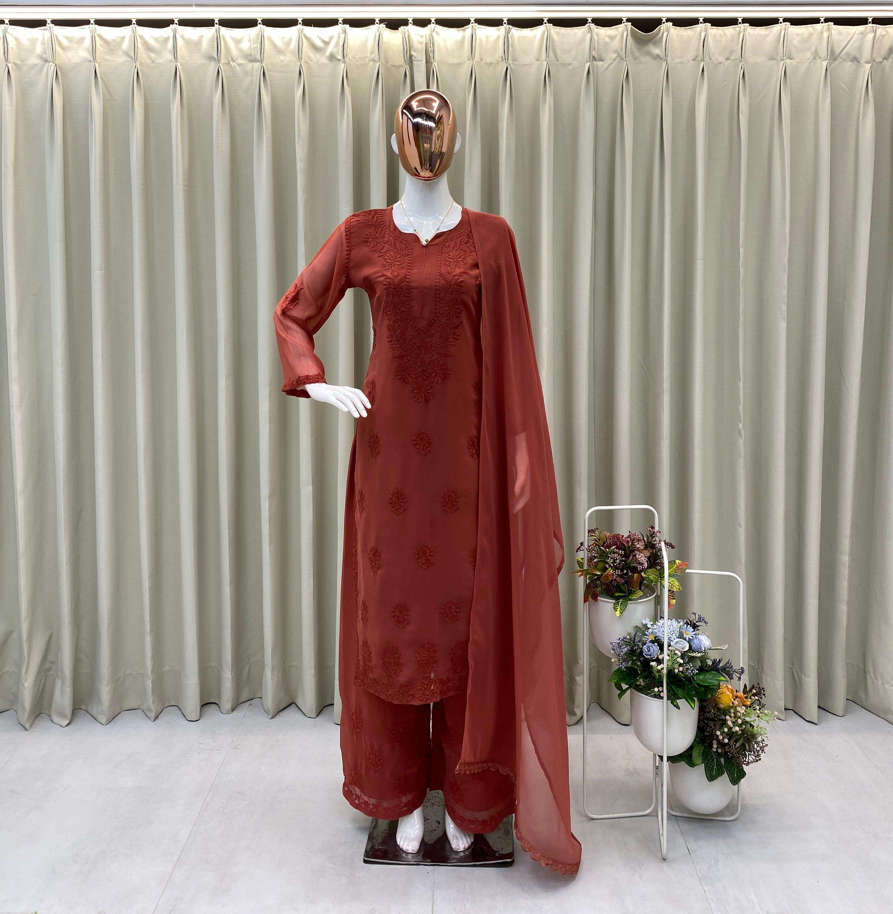 BE 394 GEORGETTE WITH PREETY LUCKNOWI STYLE DESIGNER WORK LADIES 3PCS SET 
