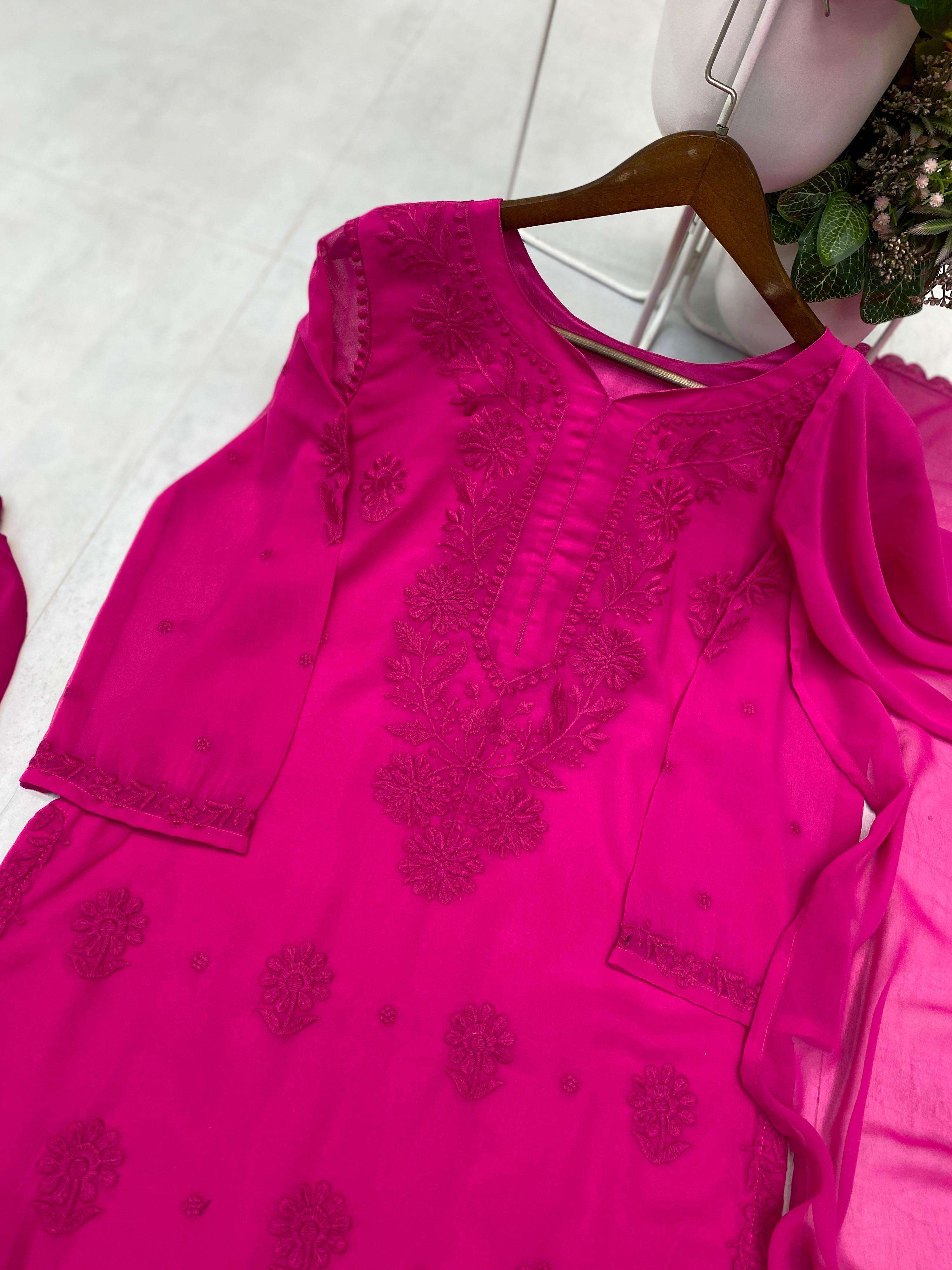 BE 394 GEORGETTE WITH PREETY LUCKNOWI STYLE DESIGNER WORK LADIES 3PCS SET 