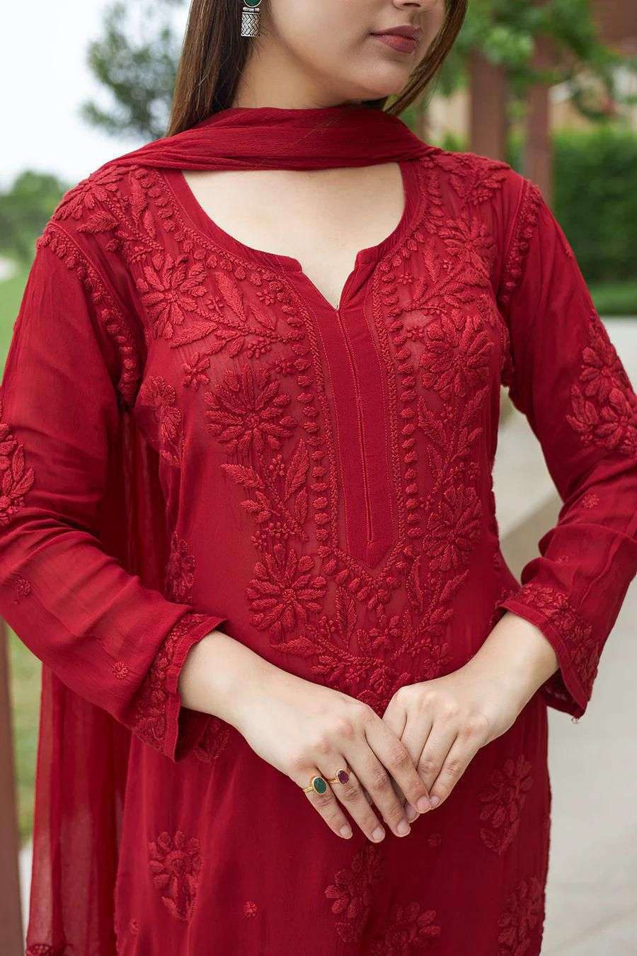 BE 394 GEORGETTE WITH PREETY LUCKNOWI STYLE DESIGNER WORK LADIES 3PCS SET 