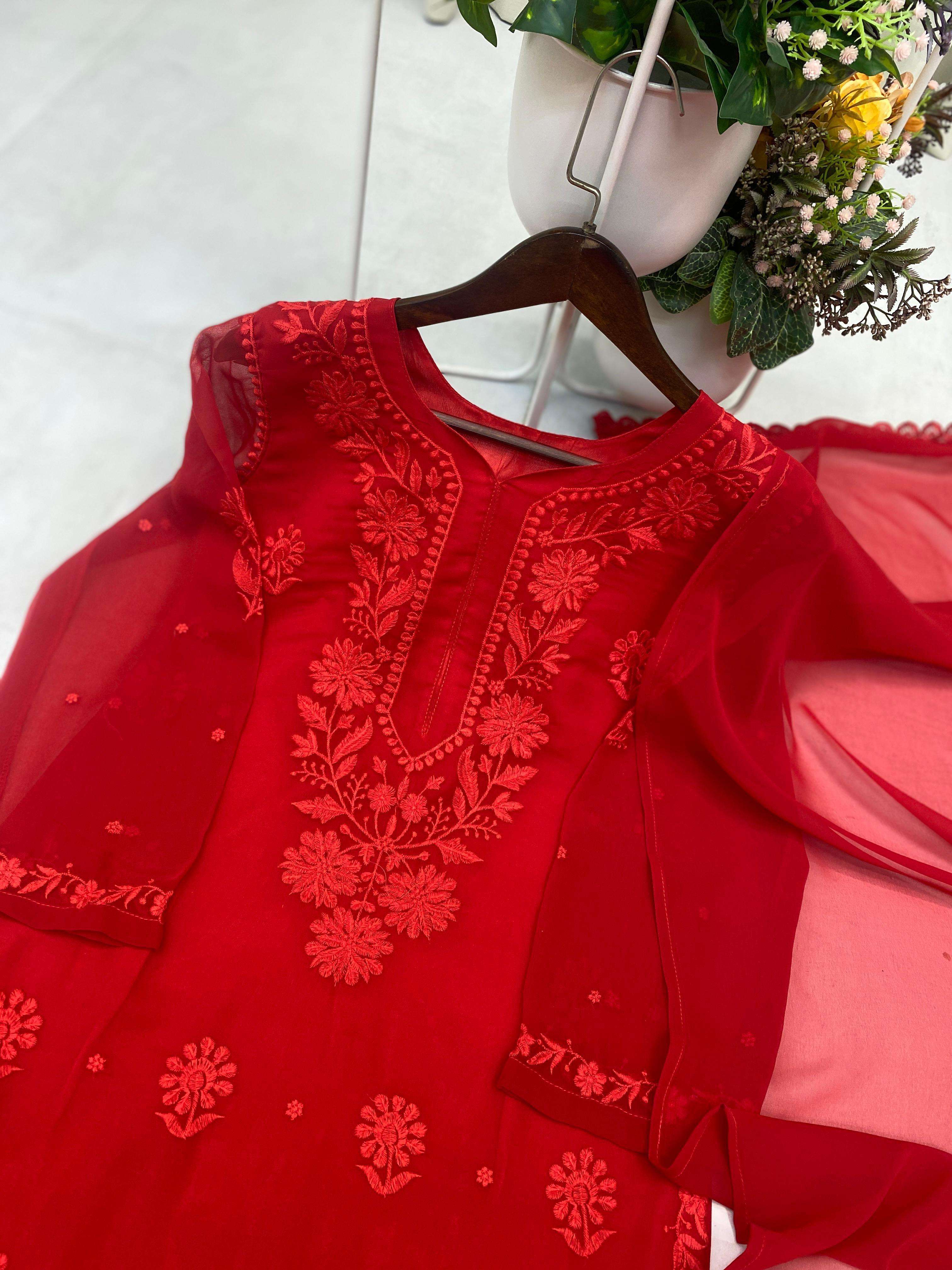 BE 394 GEORGETTE WITH PREETY LUCKNOWI STYLE DESIGNER WORK LADIES 3PCS SET 