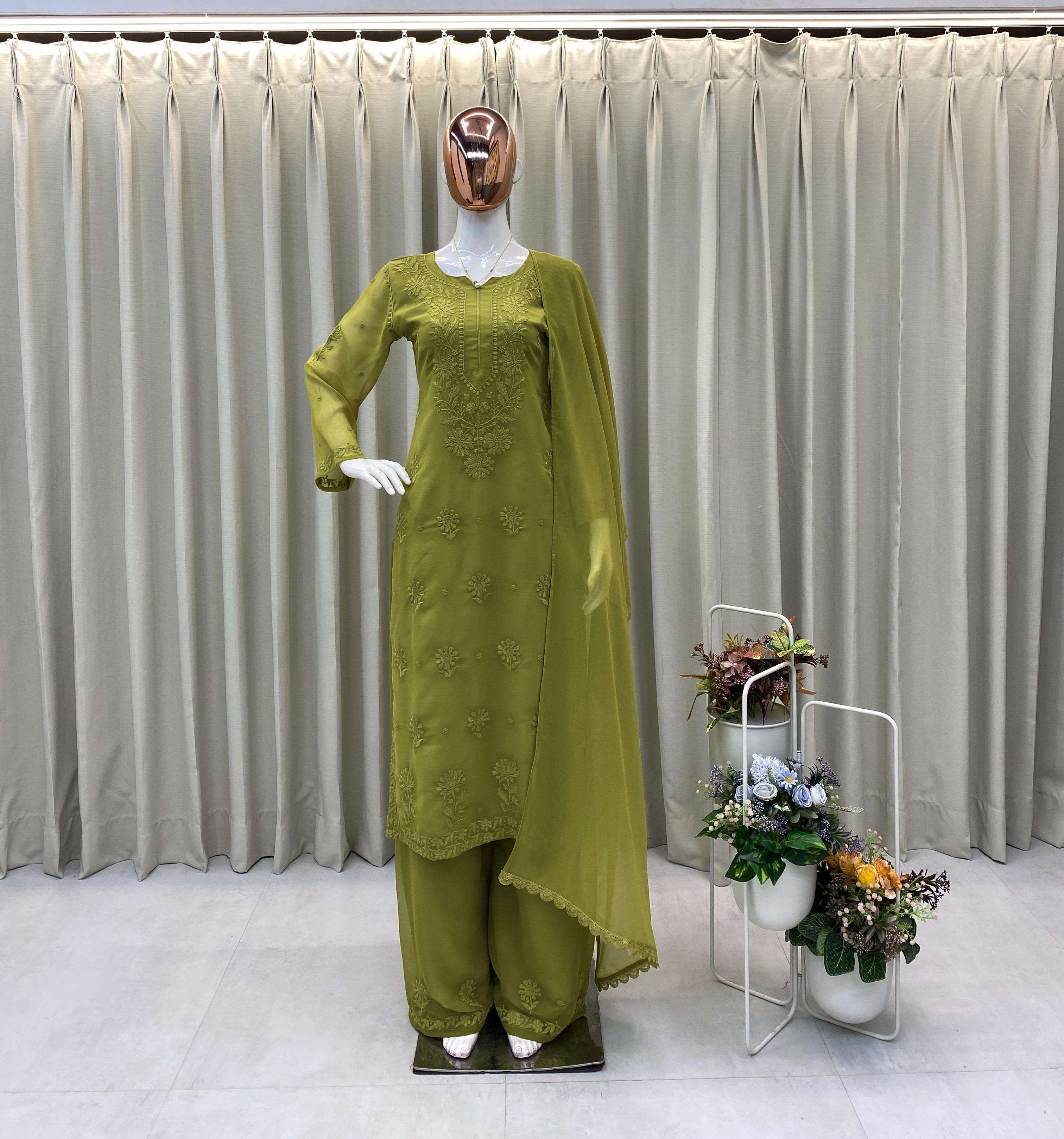 BE 394 GEORGETTE WITH PREETY LUCKNOWI STYLE DESIGNER WORK LADIES 3PCS SET 
