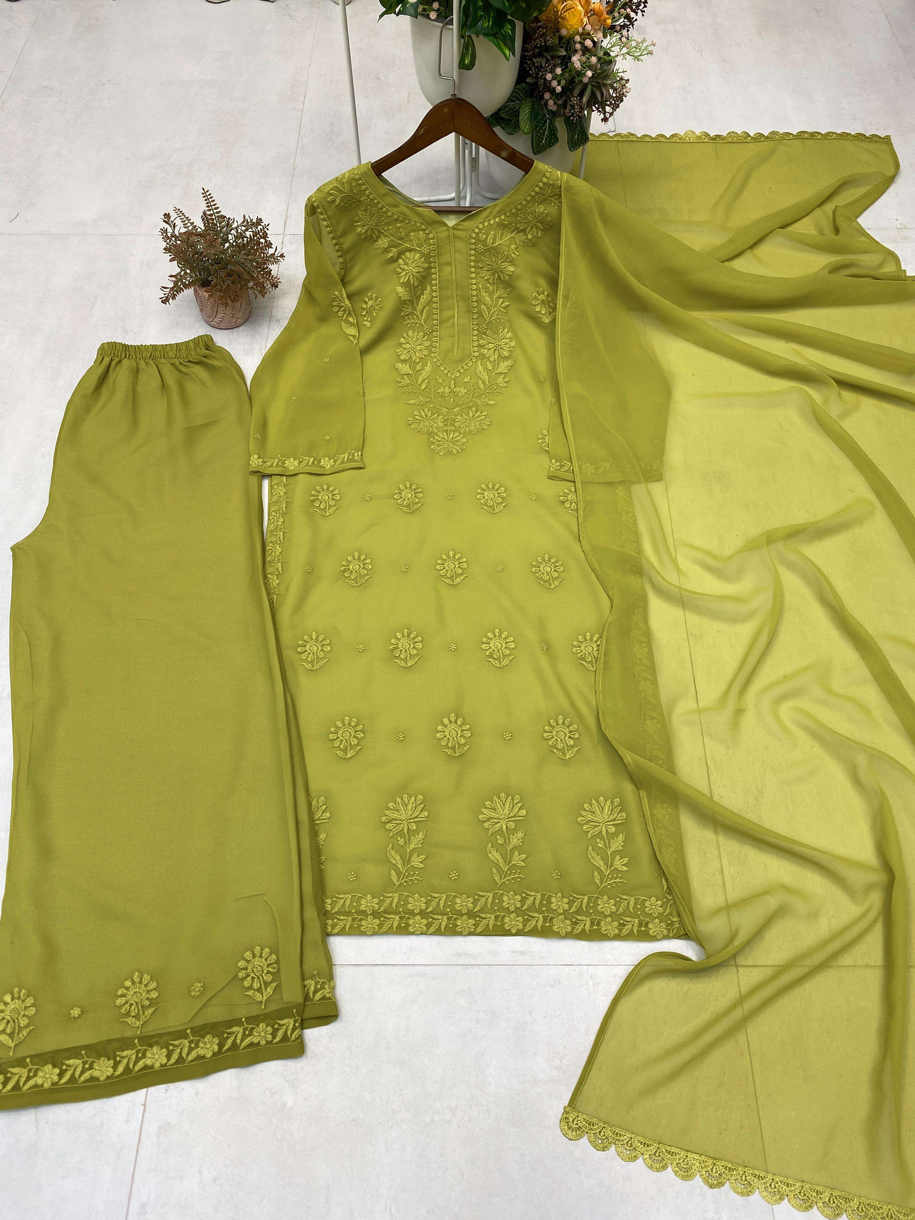 BE 394 GEORGETTE WITH PREETY LUCKNOWI STYLE DESIGNER WORK LADIES 3PCS SET 