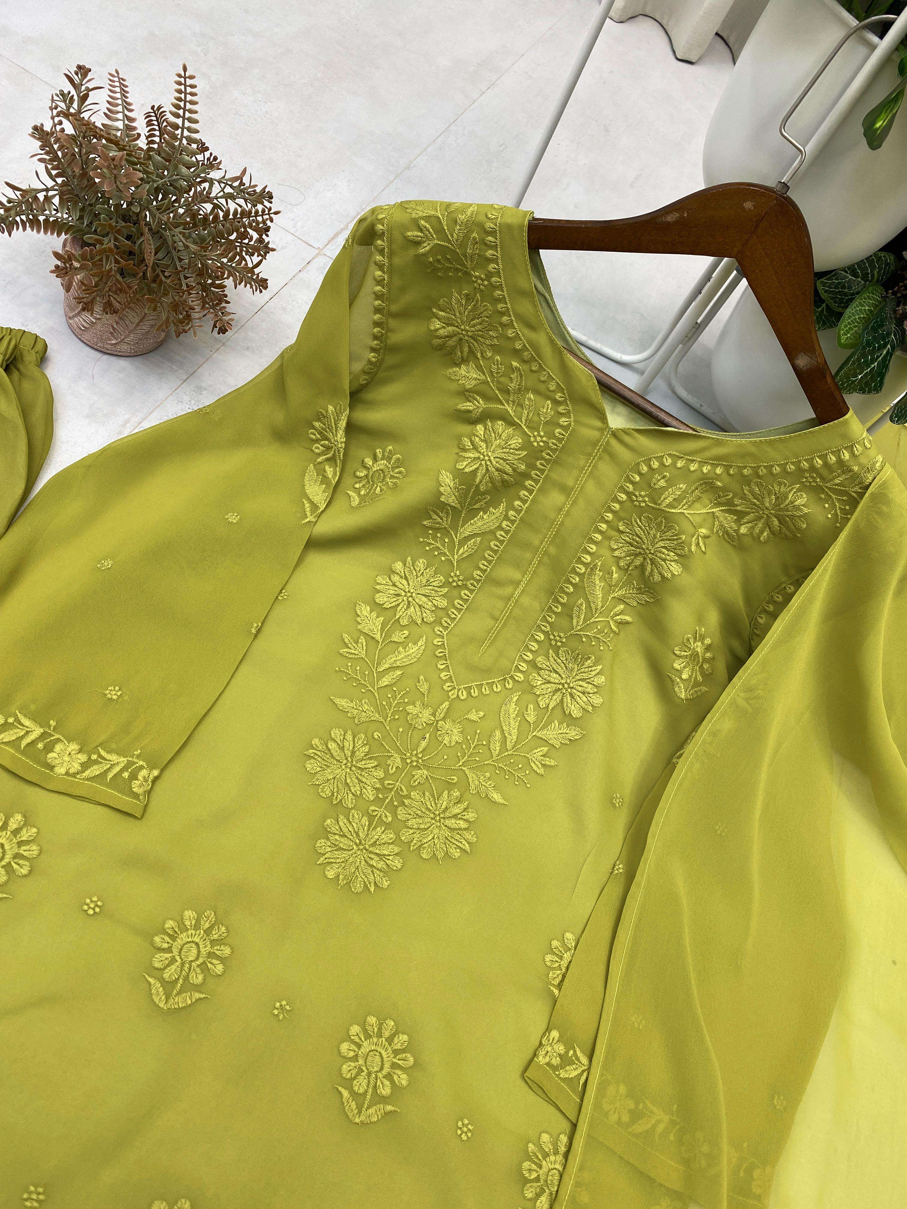 BE 394 GEORGETTE WITH PREETY LUCKNOWI STYLE DESIGNER WORK LADIES 3PCS SET 