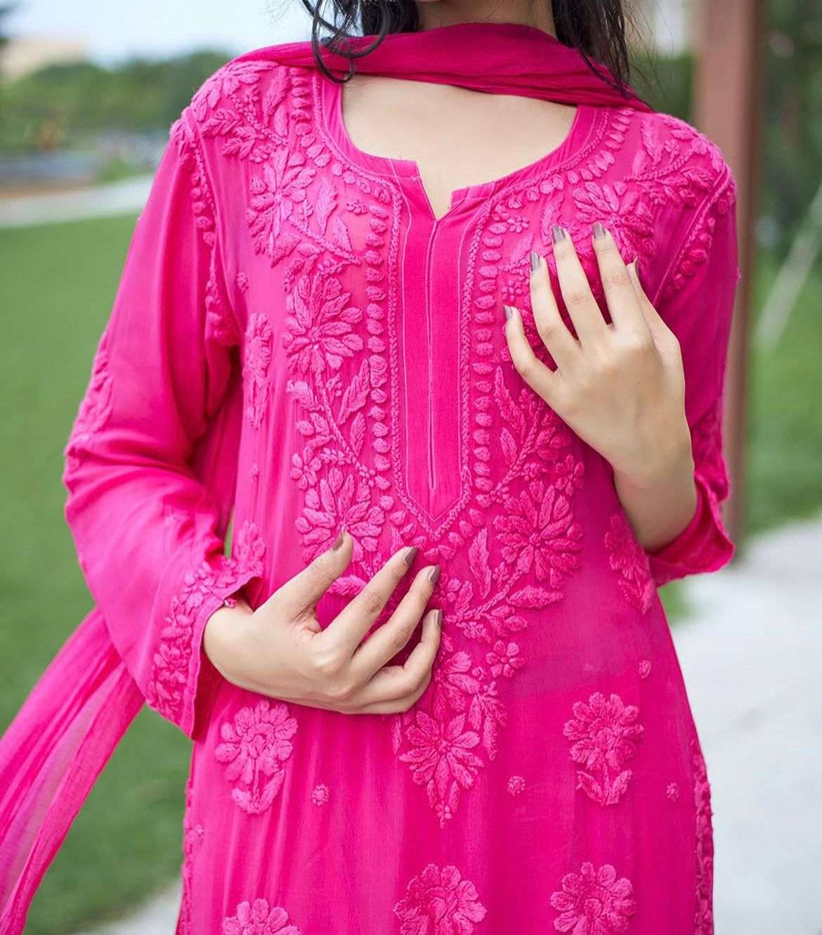 BE 394 GEORGETTE WITH PREETY LUCKNOWI STYLE DESIGNER WORK LADIES 3PCS SET 