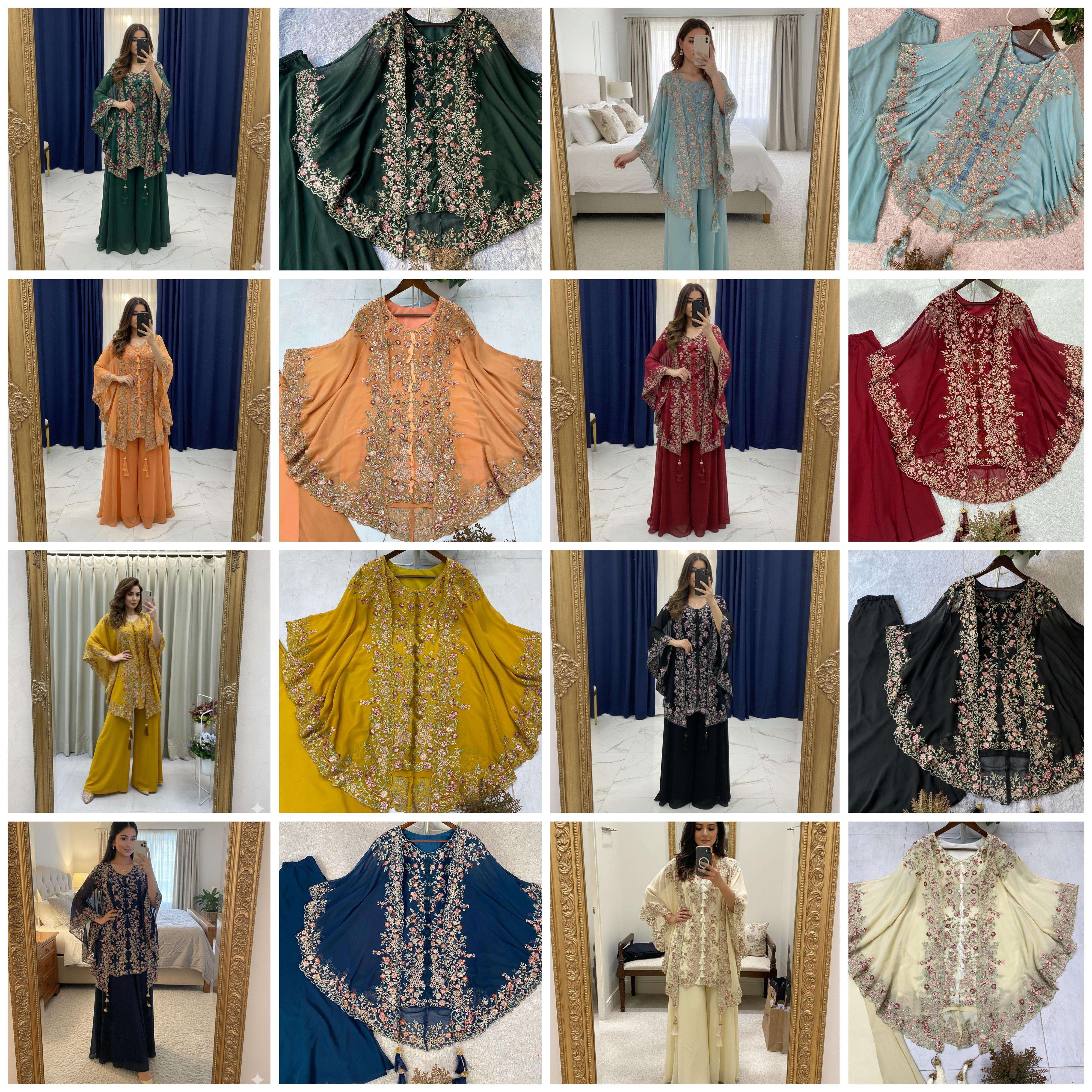 BE 406 GEORGETTE DESIGNER WEAR KURTA PLAZZO WITH SHRUGE COLLECTION 