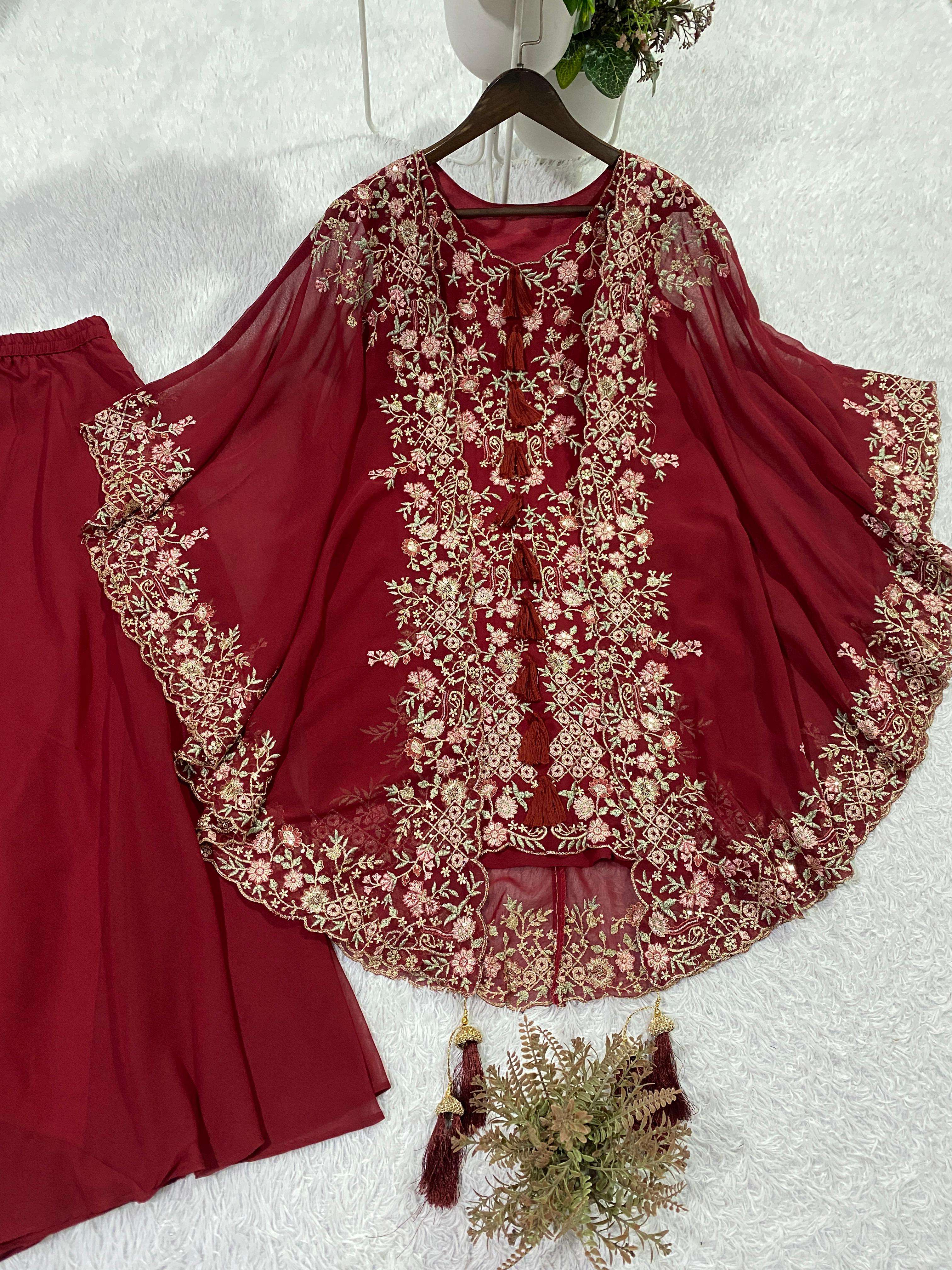 BE 406 GEORGETTE DESIGNER WEAR KURTA PLAZZO WITH SHRUGE COLLECTION 