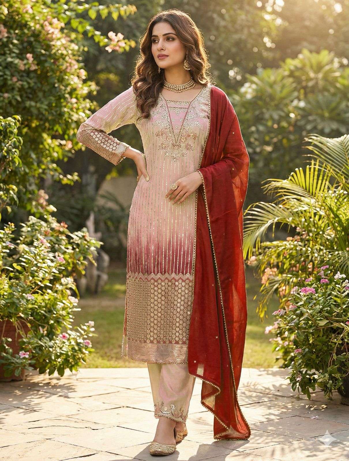 BE 445 BEAUTIFUL SHADED FABRIC DESIGNER WORK FESTIVE WEAR LADIES SUIT