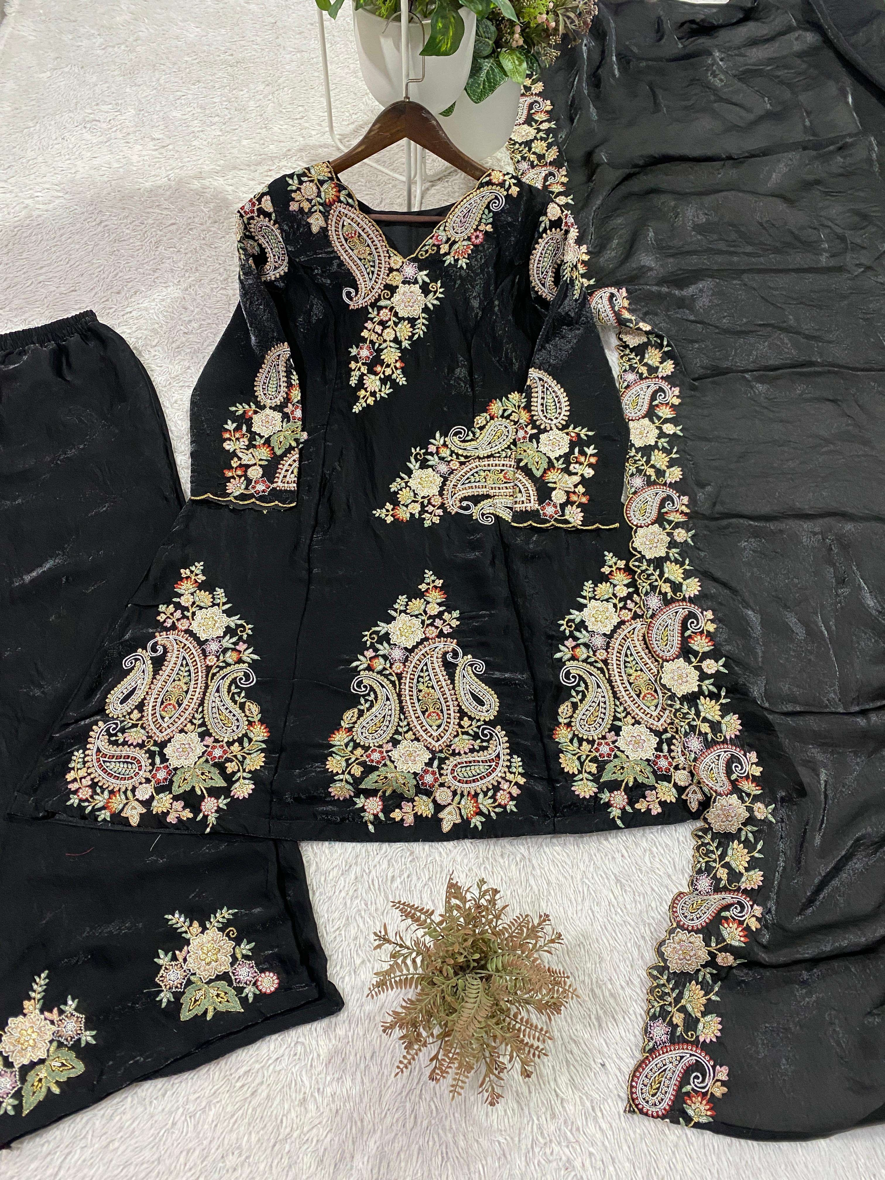 BE 449 SILK HEAVY DESIGNER WORK TOP PLAZZO AND DUPATTA SET