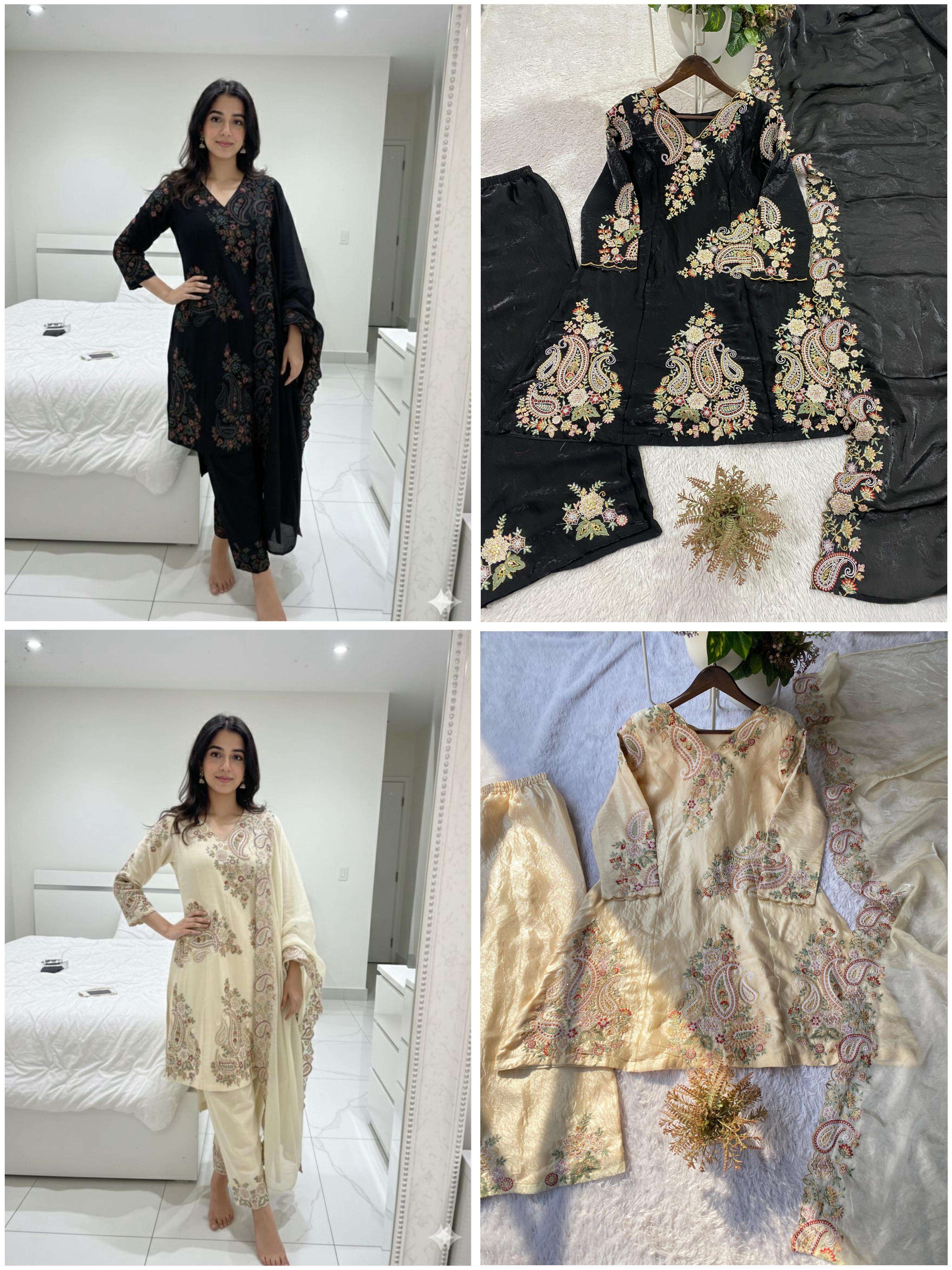 BE 449 SILK HEAVY DESIGNER WORK TOP PLAZZO AND DUPATTA SET