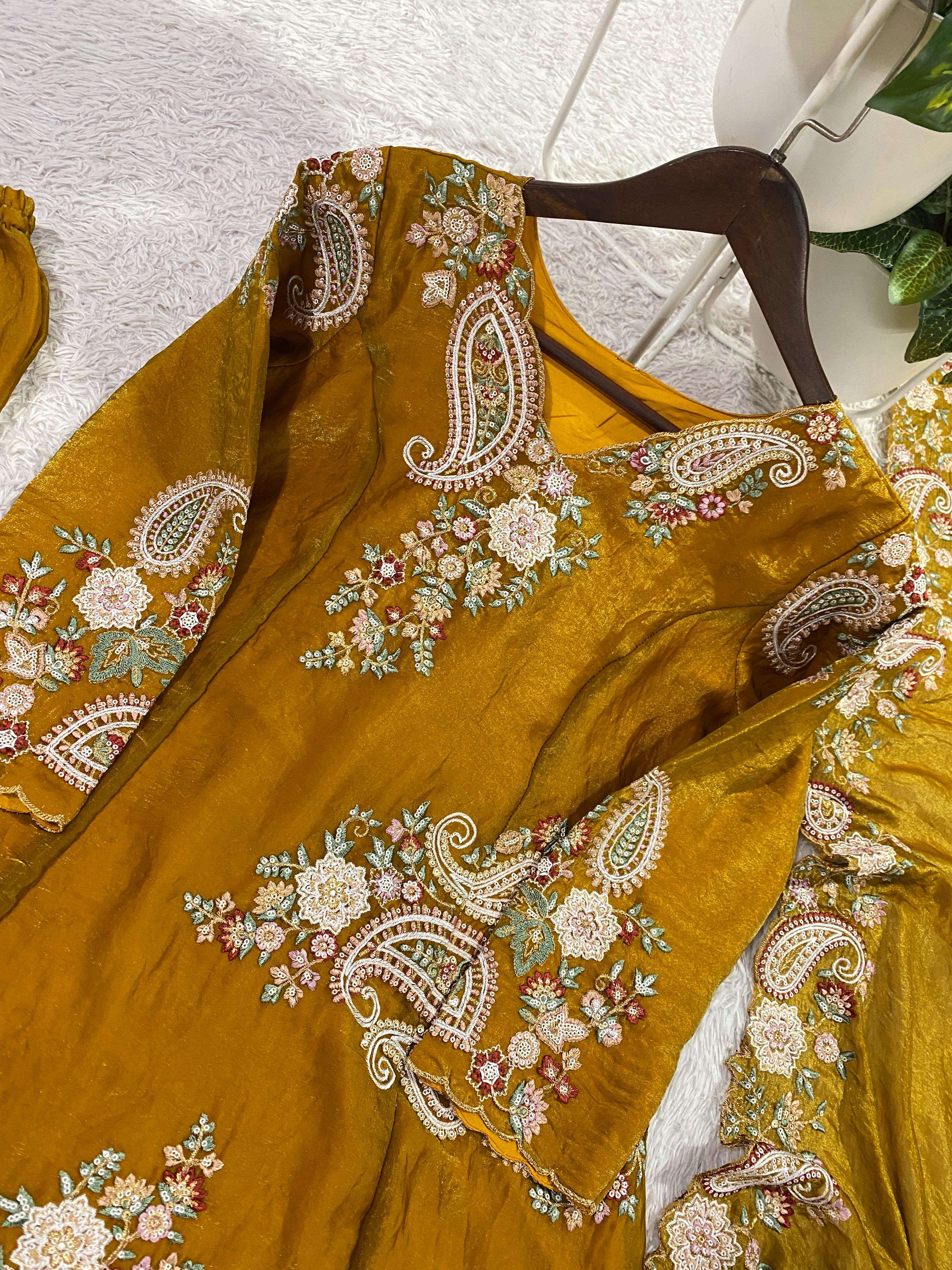 BE 449 SILK HEAVY DESIGNER WORK TOP PLAZZO AND DUPATTA SET