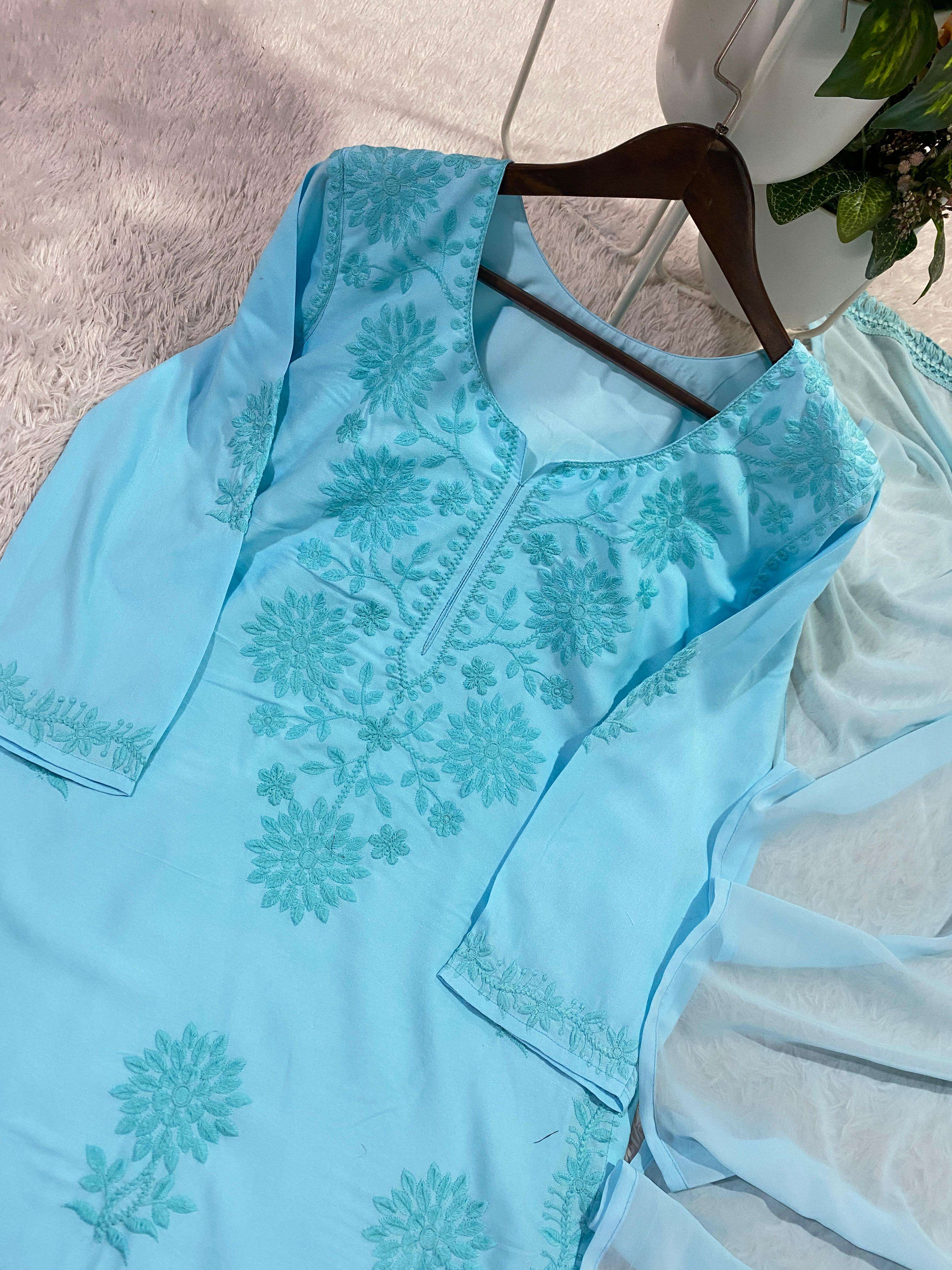 BE 458 RAYON FANCY CHIKANKARI WORK LADIES SUIT