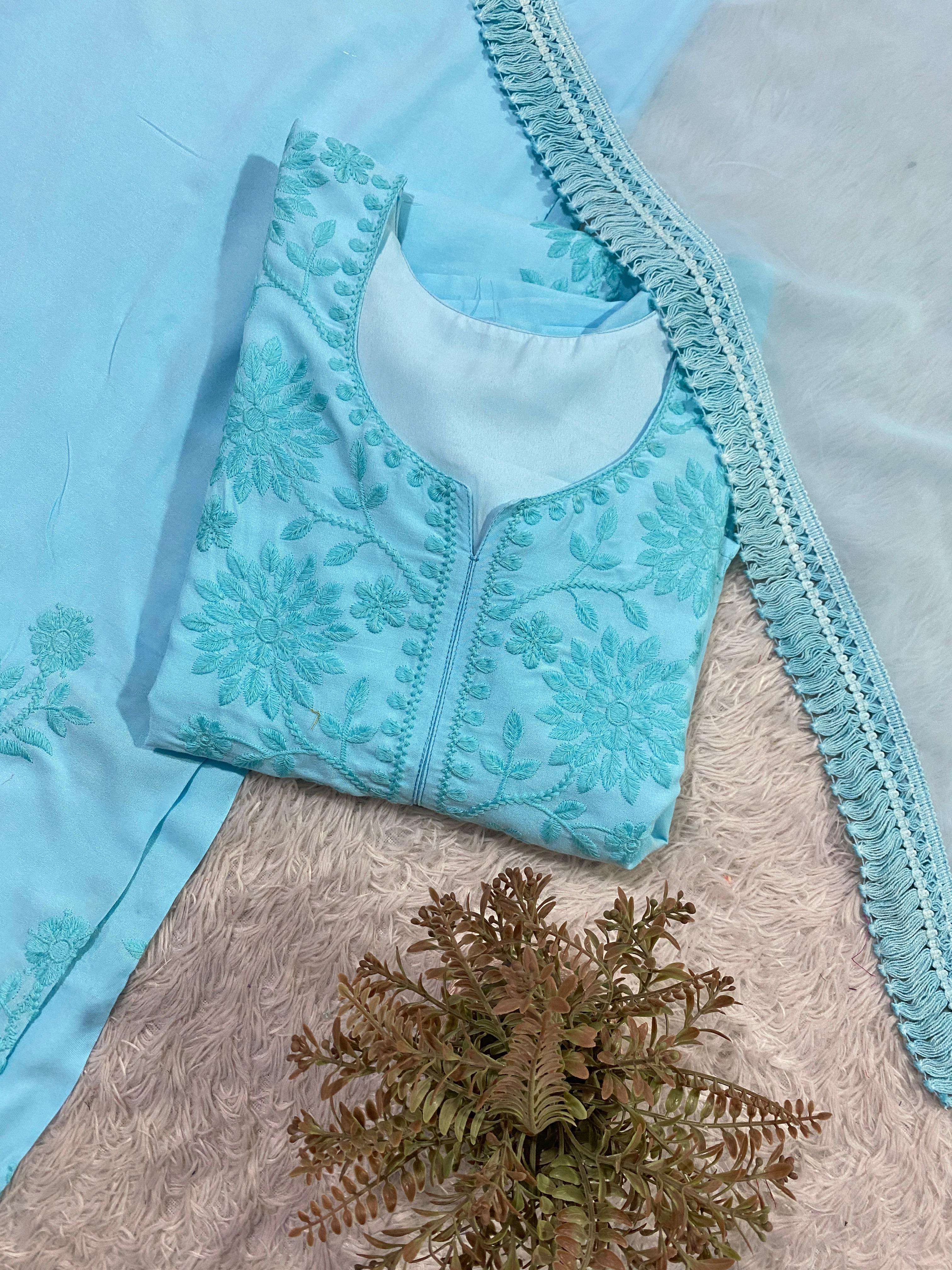 BE 458 RAYON FANCY CHIKANKARI WORK LADIES SUIT