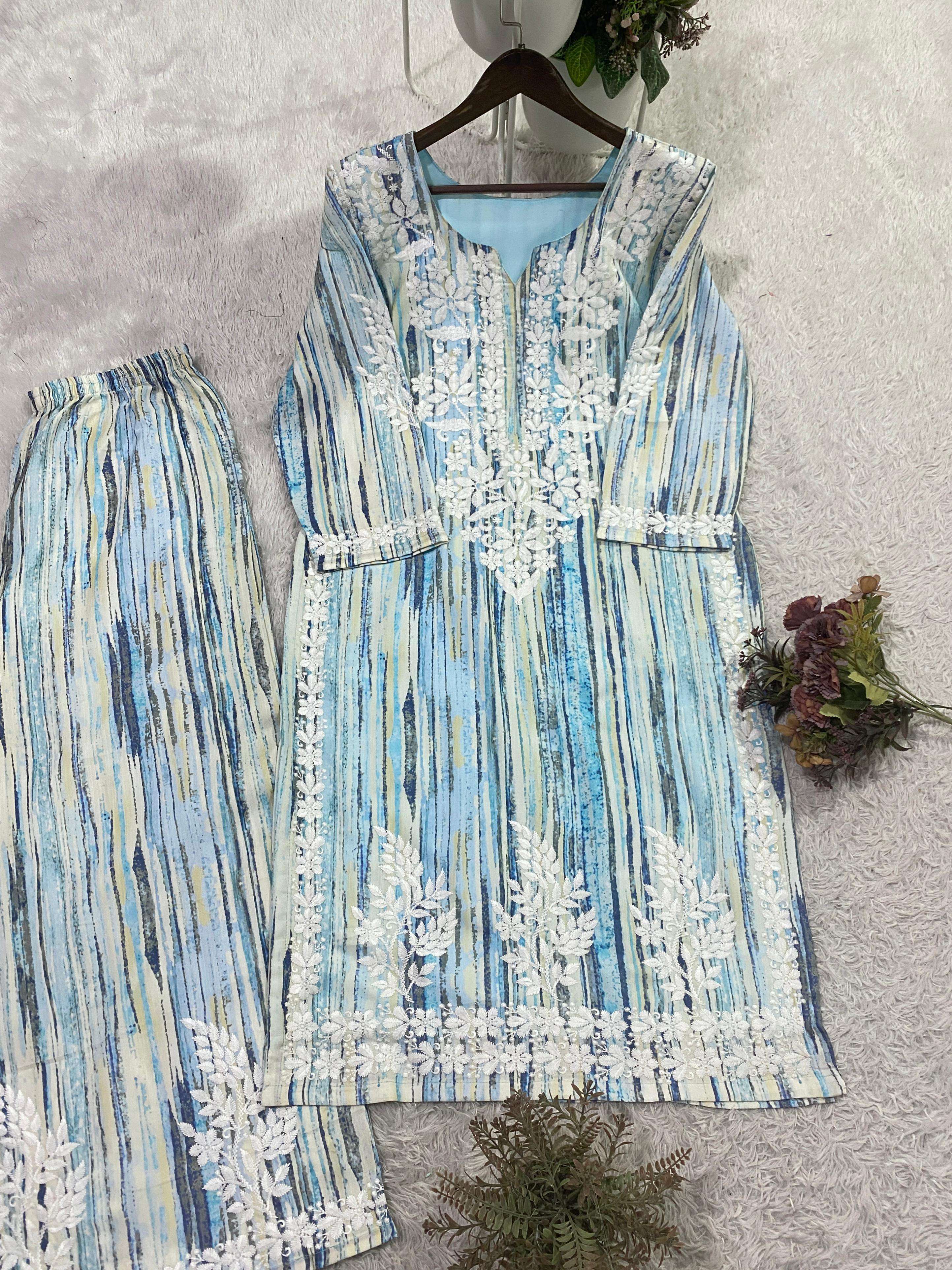 BE 460 RAYON FANCY EMBROIDERY WORKS KURTI WITH PLAZZO PAIR 