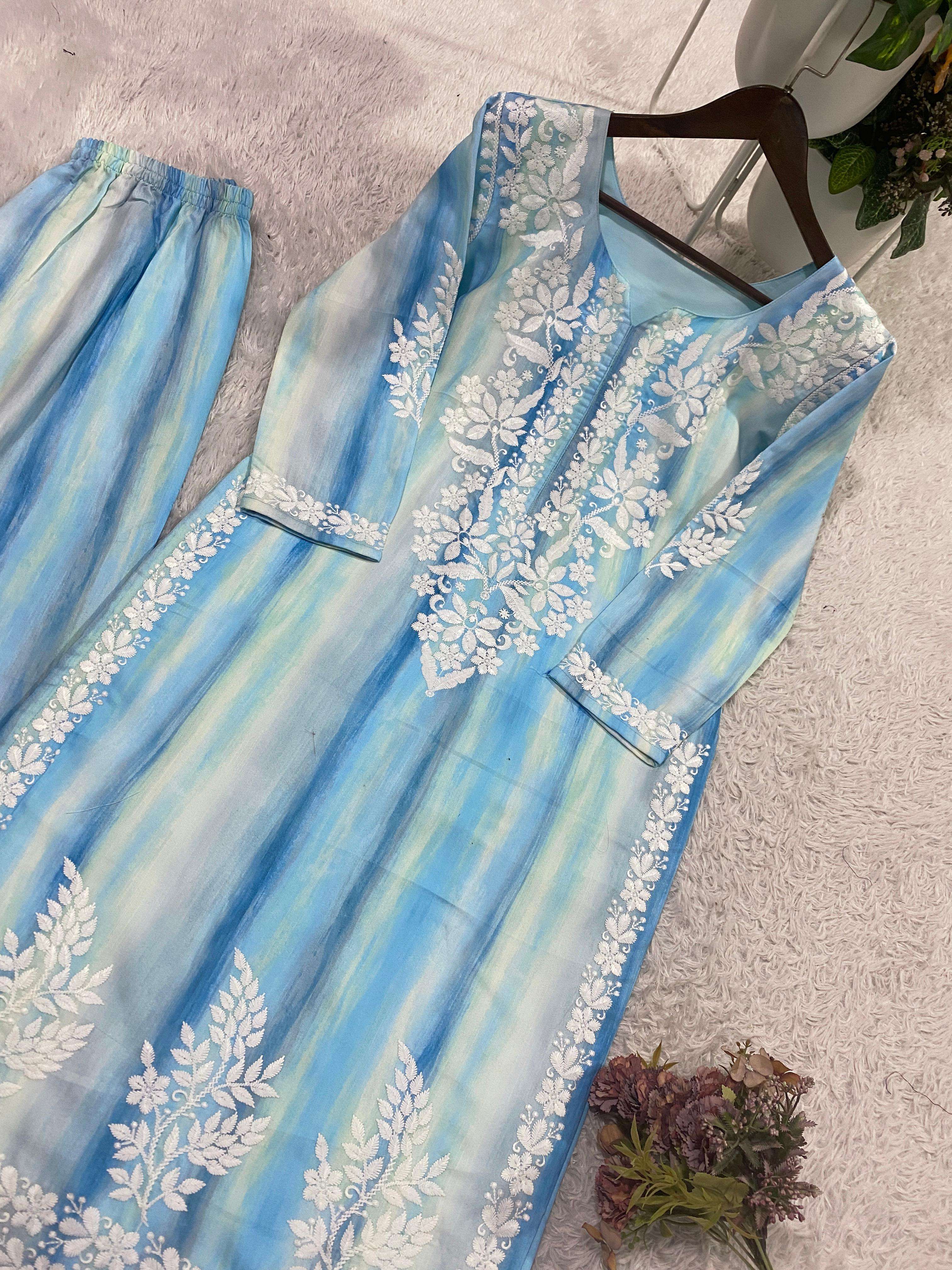 BE 460 RAYON FANCY EMBROIDERY WORKS KURTI WITH PLAZZO PAIR 