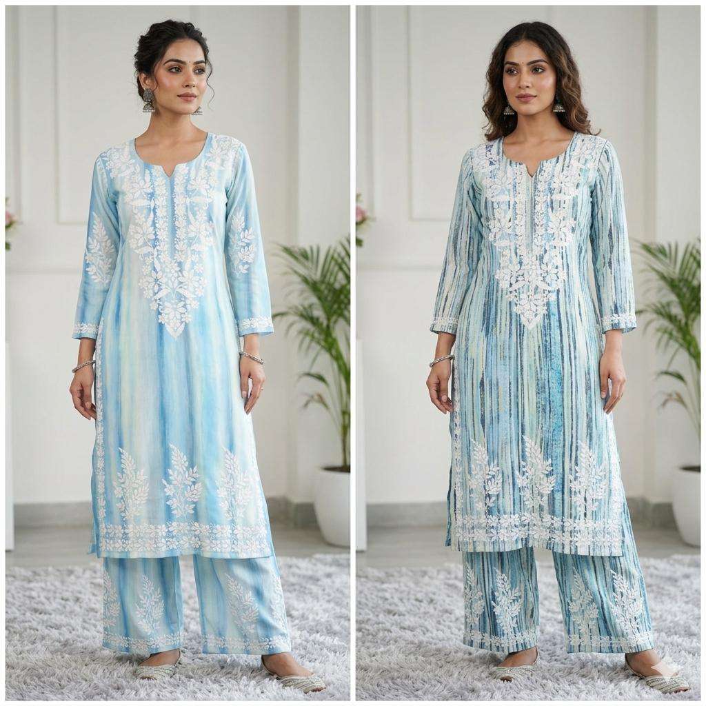 BE 460 RAYON FANCY EMBROIDERY WORKS KURTI WITH PLAZZO PAIR 