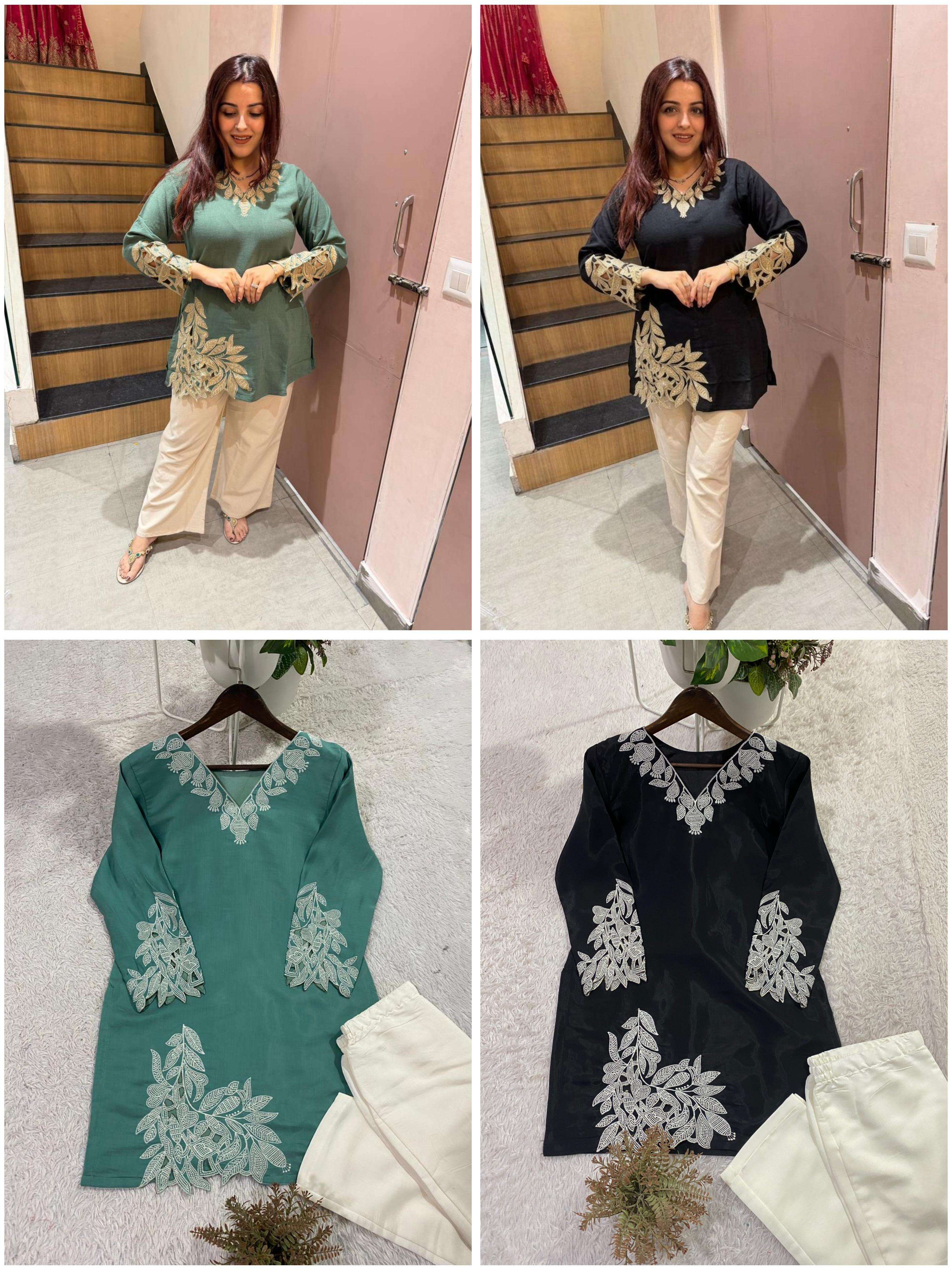 BE 461 COTTON FANCY EMBROIDERY WORK LADIES TOP WITH PANT PAIR 