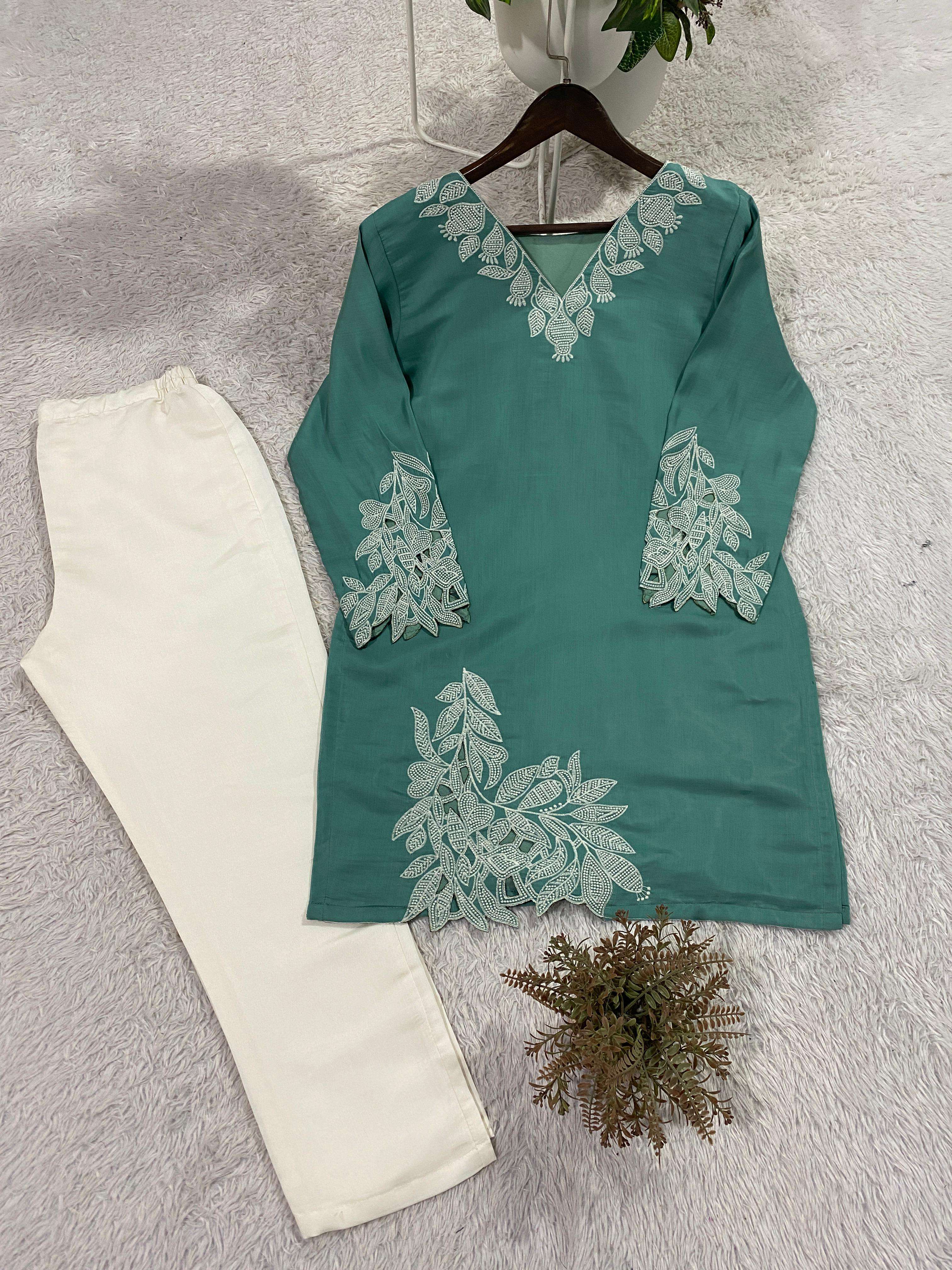BE 461 COTTON FANCY EMBROIDERY WORK LADIES TOP WITH PANT PAIR 